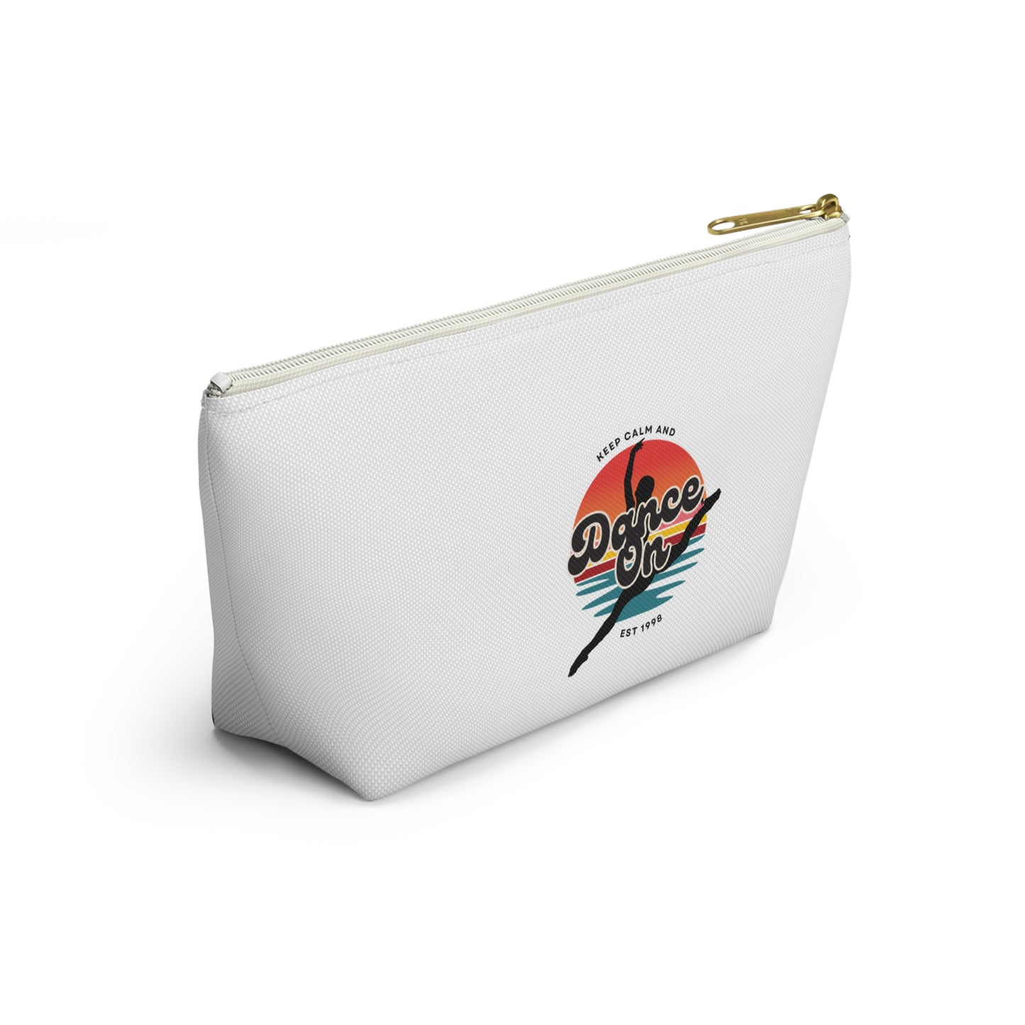 "Keep Calm and Dance On" Makeup Bag β Retro-Inspired Dance Graphic β Motivational Dance-Themed Zipper Pouch for Cosmetics, Accessories & Gifts