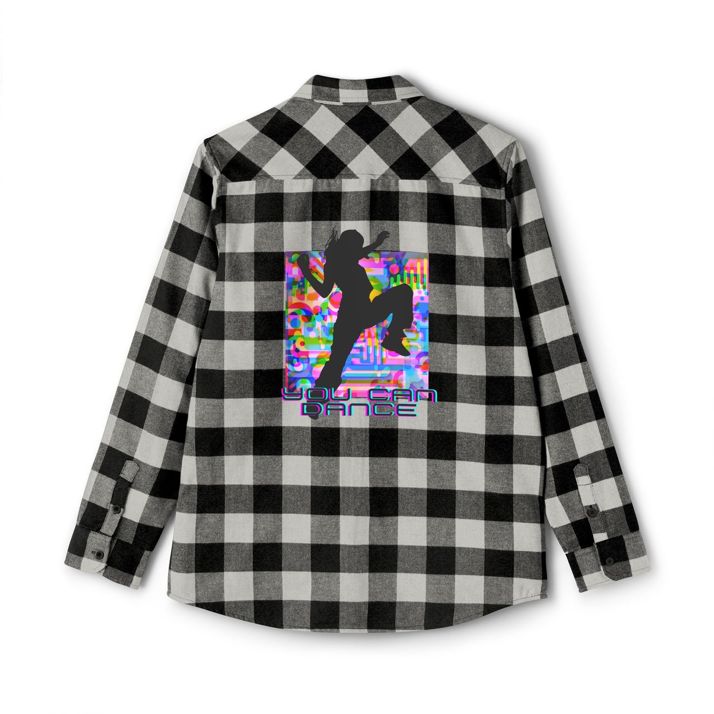 Levels Premium Collection Flannel Shirt – Unisex Streetwear Button-Up with "Levels Pictures Textures" Front Text and Bold Dancer Silhouette Back Graphic
