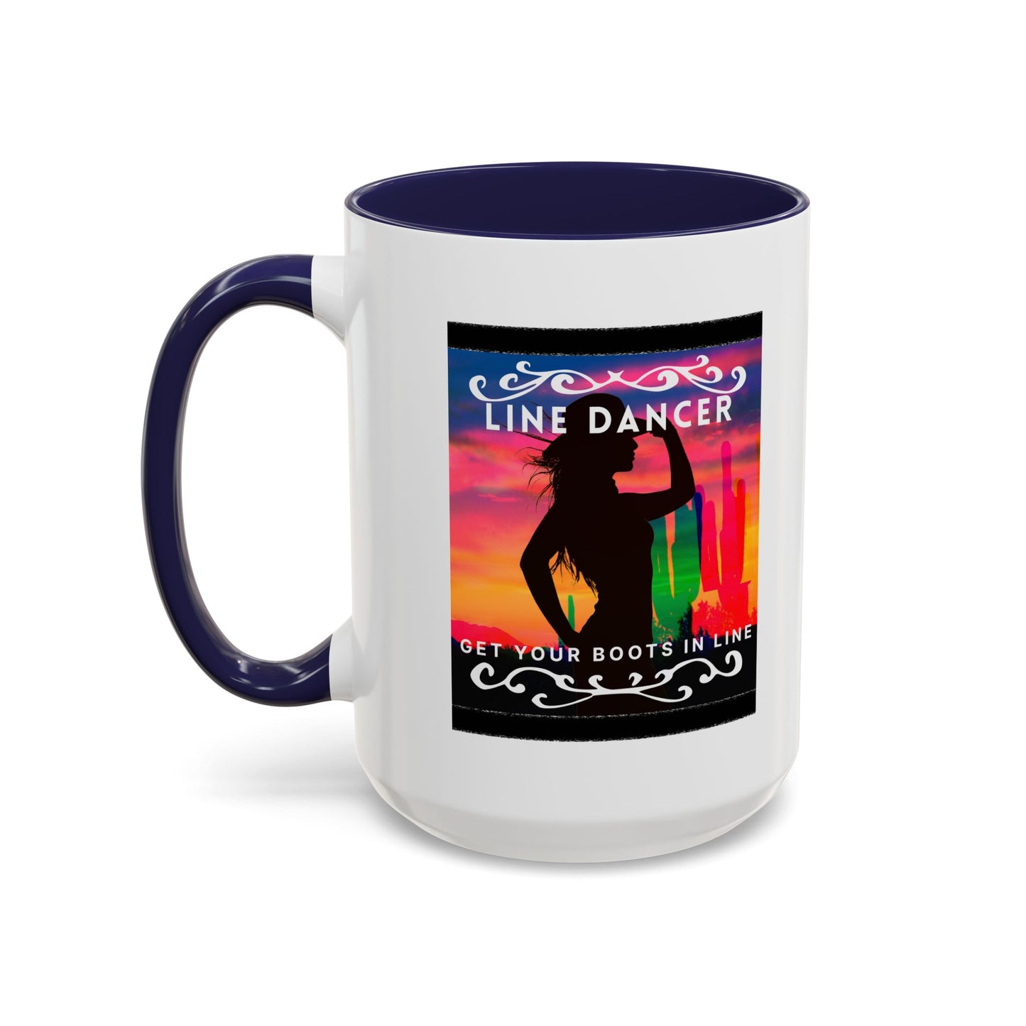"Line Dancer" Accent Coffee Mug – Cute Cowgirl Graphic Ceramic Mug for Country Dance Lovers