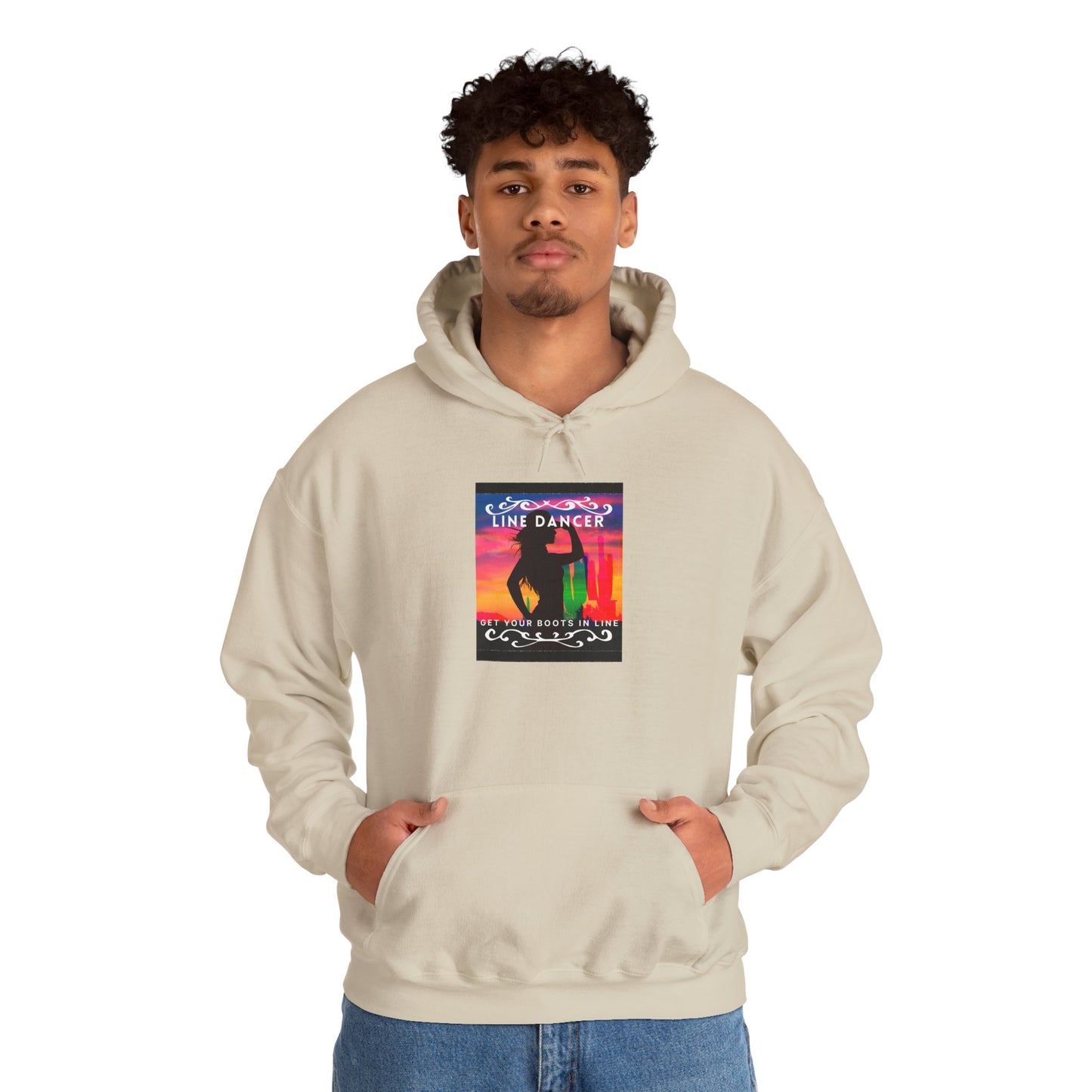 "Line Dancer, Get Your Boots in Line" Western-Inspired Graphic – Unisex Heavy Blend™ Hooded Sweatshirt
