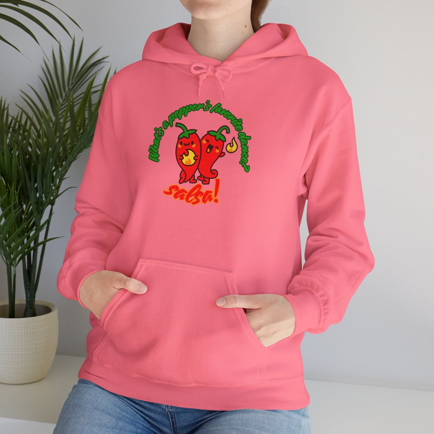 "What’s a Pepper’s Favorite Dance? Salsa!" Unisex Hooded Sweatshirt – Funny Dance Pun Hoodie with Cute Pepper Graphic for Dancers & Foodies
