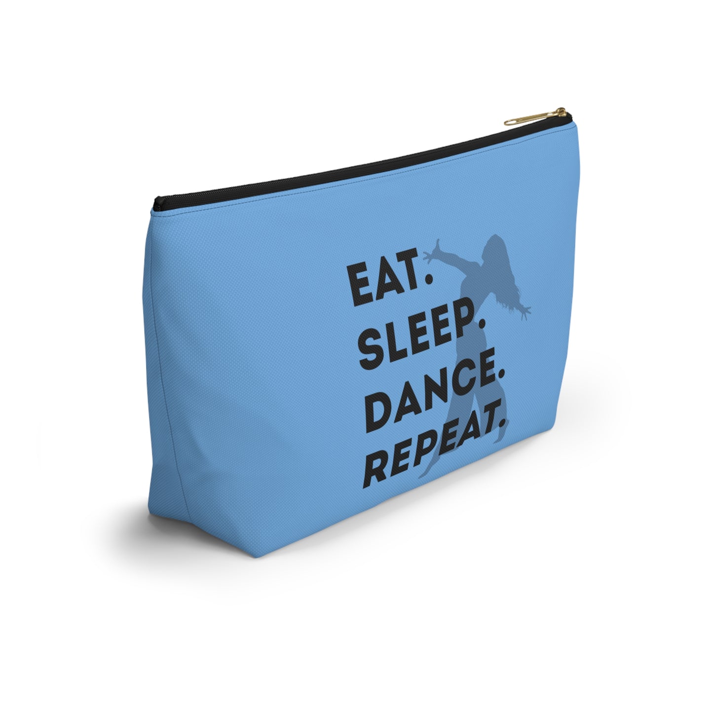 “Eat Sleep Dance Repeat” Makeup Bag – Bold Dancer Graphic – Dance-Themed Zipper Pouch for Cosmetics, Accessories & Travel Essentials