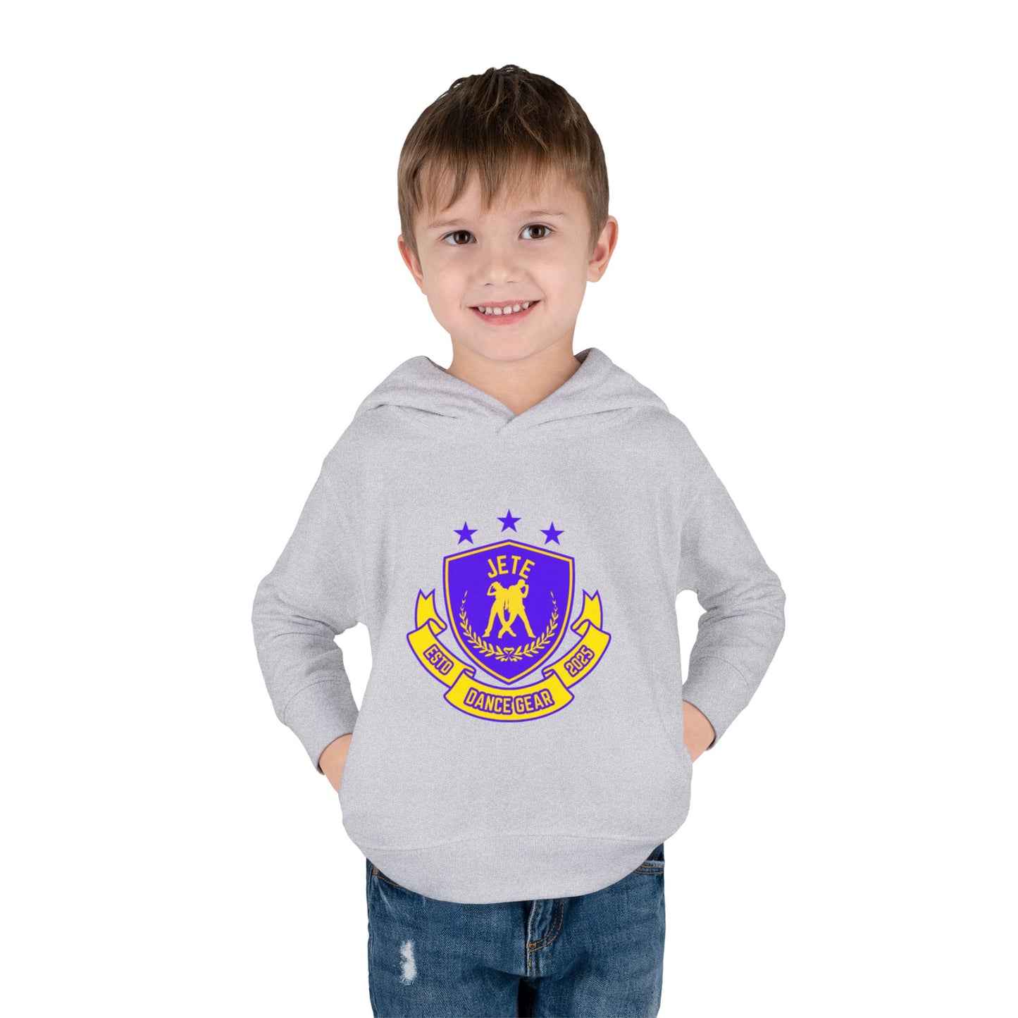 "Jeté Dance Gear" Toddler Pullover Fleece Hoodie – Collegiate-Inspired Dancer Graphic Sweatshirt for Kids