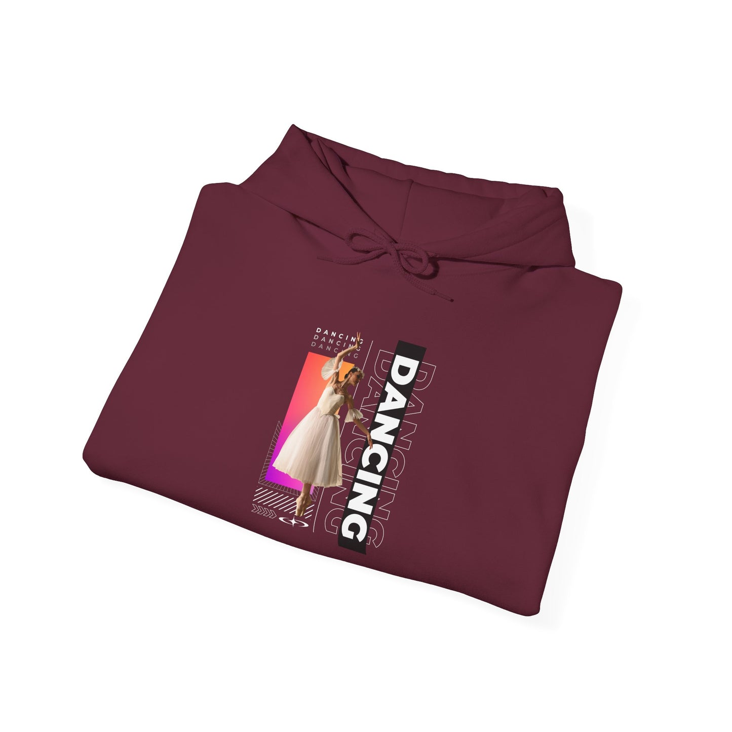 “Dancing” Text with Streetwear-Style Female Dancer Graphic - Unisex Heavy Blend™ Hooded Sweatshirt – Cozy Dance Hoodie for Ballet & Hip-Hop Enthusiasts