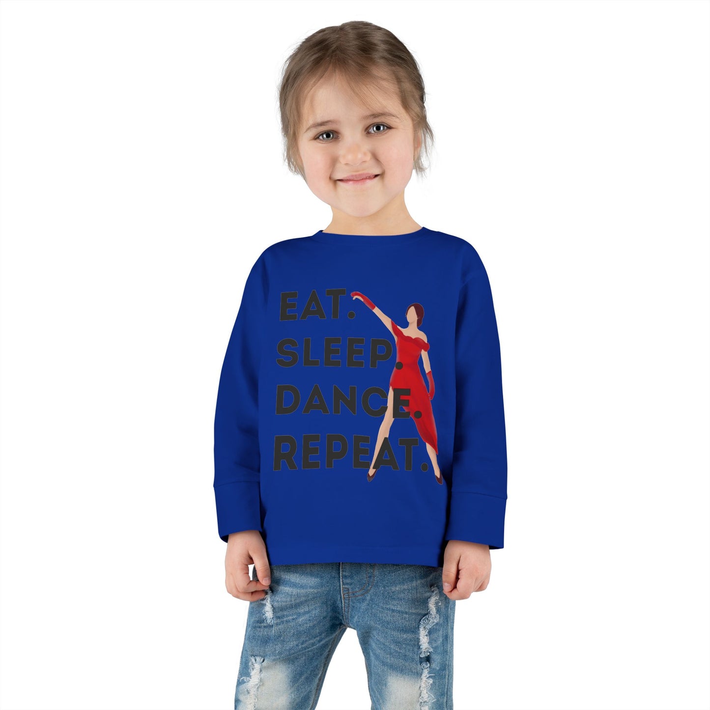 "Eat, Sleep, Dance, Repeat" Toddler Dance Long Sleeve T-Shirt – Bold Dancer Graphic Shirt for Kids