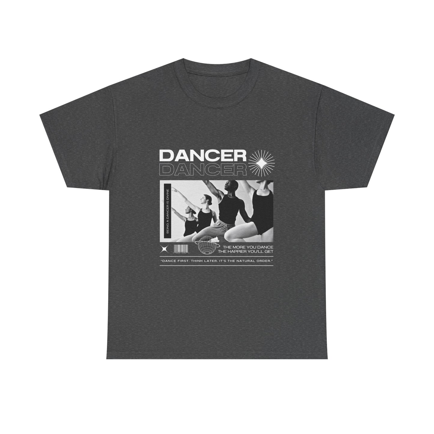 "Dancer" with ballet dancers at the Barre - Unisex Heavy Cotton Tee | Streetwear-Inspired Ballet Training Graphic T-Shirt for Dance Lovers
