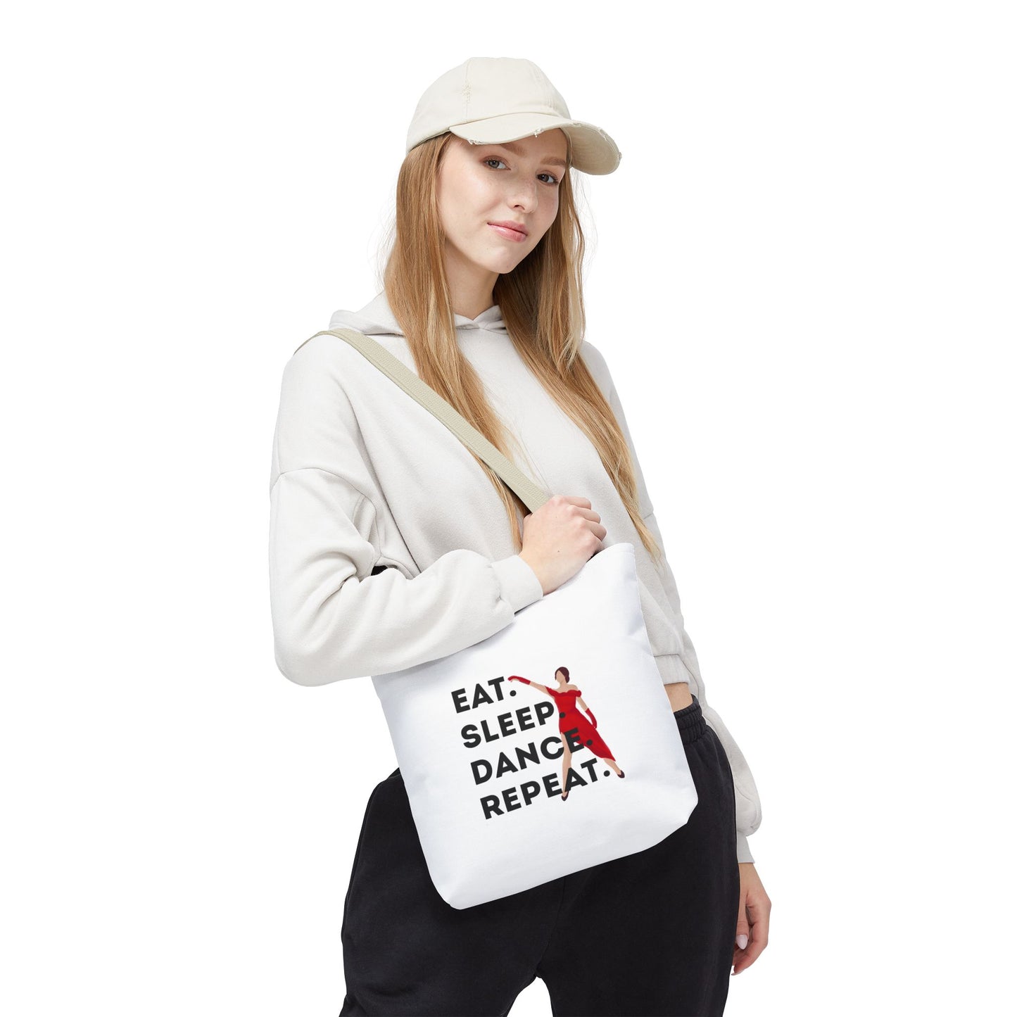 "Eat Sleep Dance Repeat" Canvas Tote Bag – Bold Dancer Graphic Dance Bag for Studio, School & Everyday Use