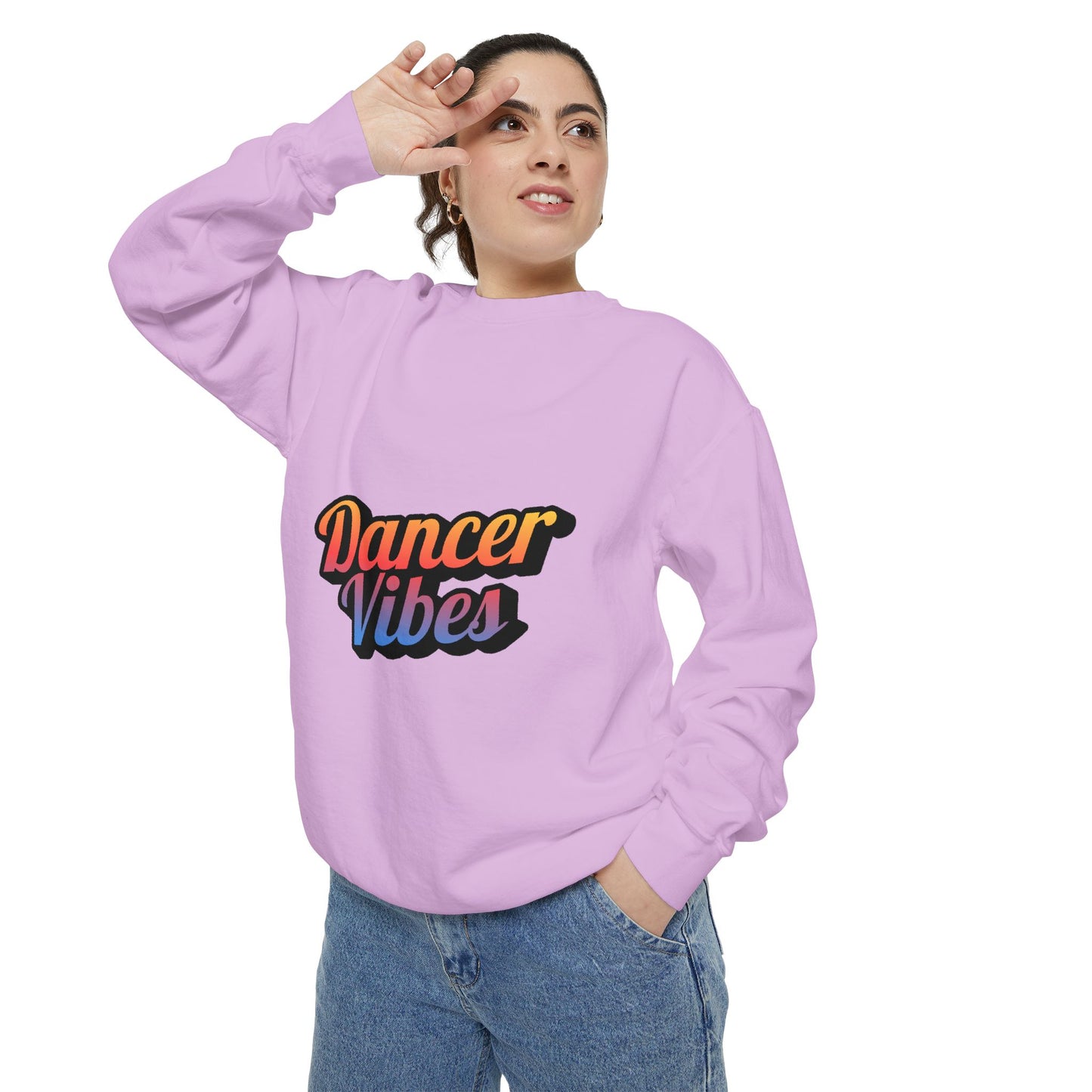"Dancer Vibes" Unisex Lightweight Crewneck Sweatshirt – Colorful Text Graphic Pullover for Dance Lovers & Studio Style