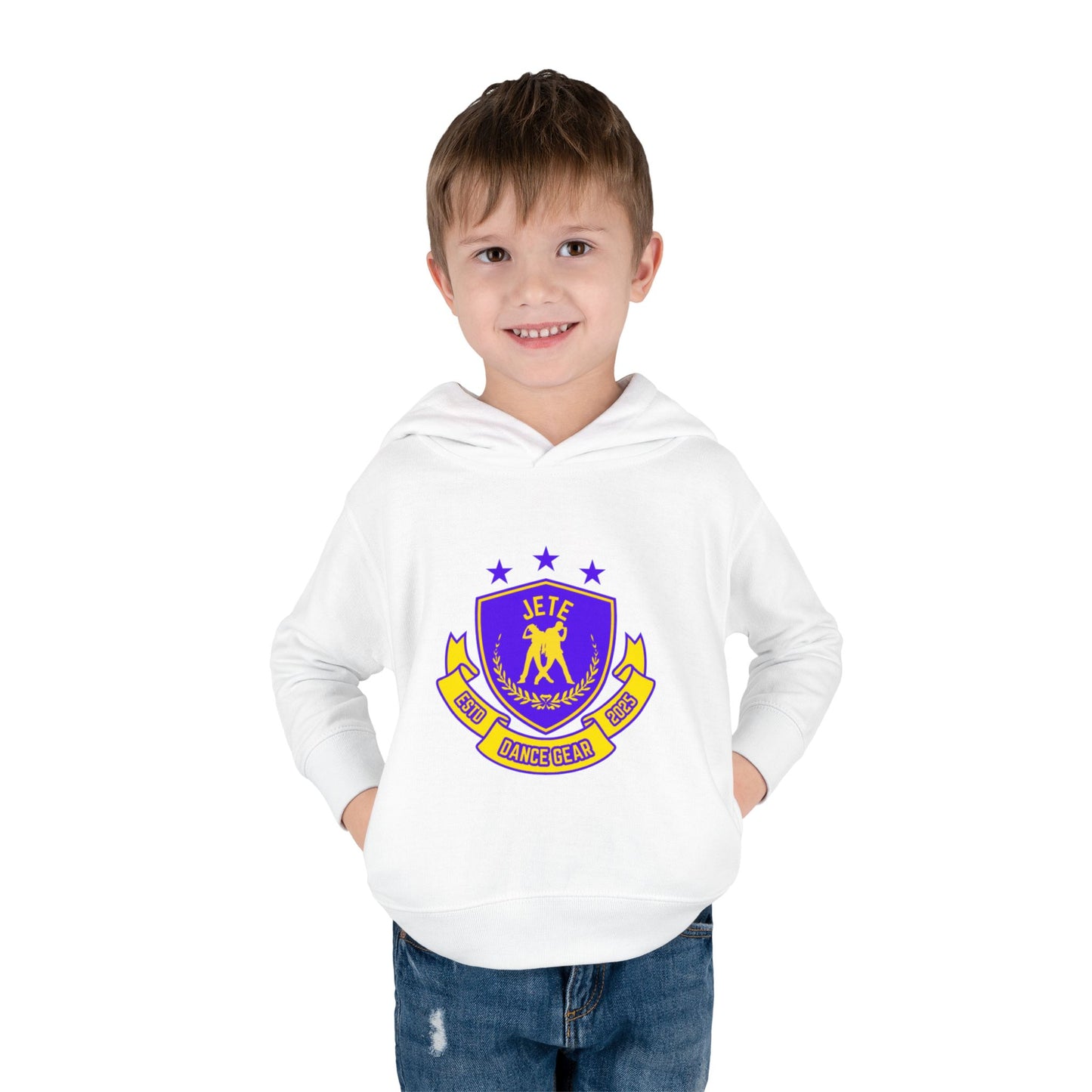 "Jeté Dance Gear" Toddler Pullover Fleece Hoodie – Collegiate-Inspired Dancer Graphic Sweatshirt for Kids