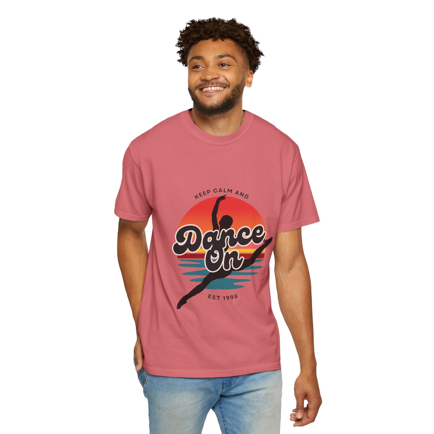 "Keep Calm and Dance On" Unisex Garment-Dyed T-Shirt – Retro Dance Graphic Tee – Vintage-Inspired Comfort Shirt for Dancers