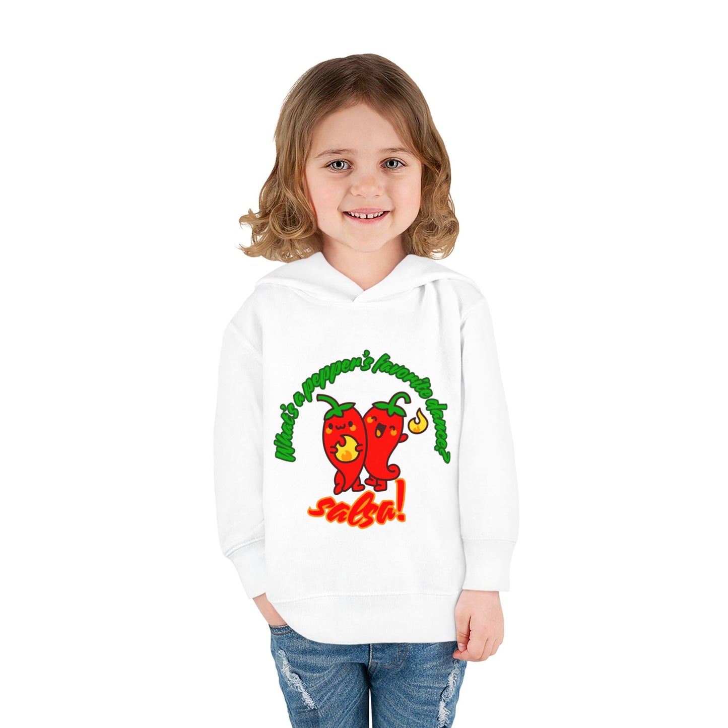 "What's a Pepper's Favorite Dance? Salsa!" Toddler Fleece Dance Hoodie – Funny Colorful Pullover for Kids
