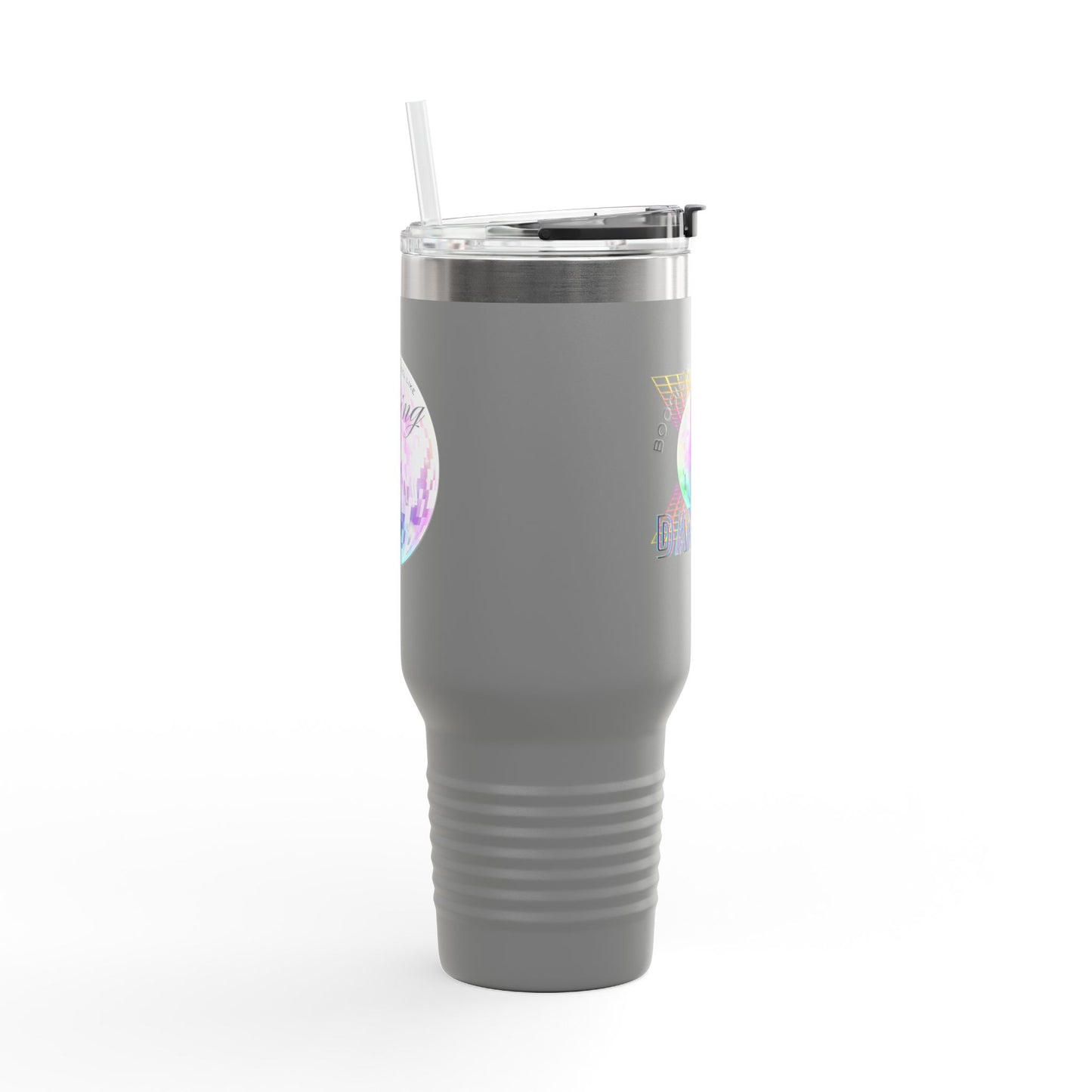 "Boogie, Hustle, Groove - Dancing" 40oz Insulated Travel Mug – Disco Dance Theme Stainless Steel Tumbler with Lid & Straw | Jeté Dance Shop