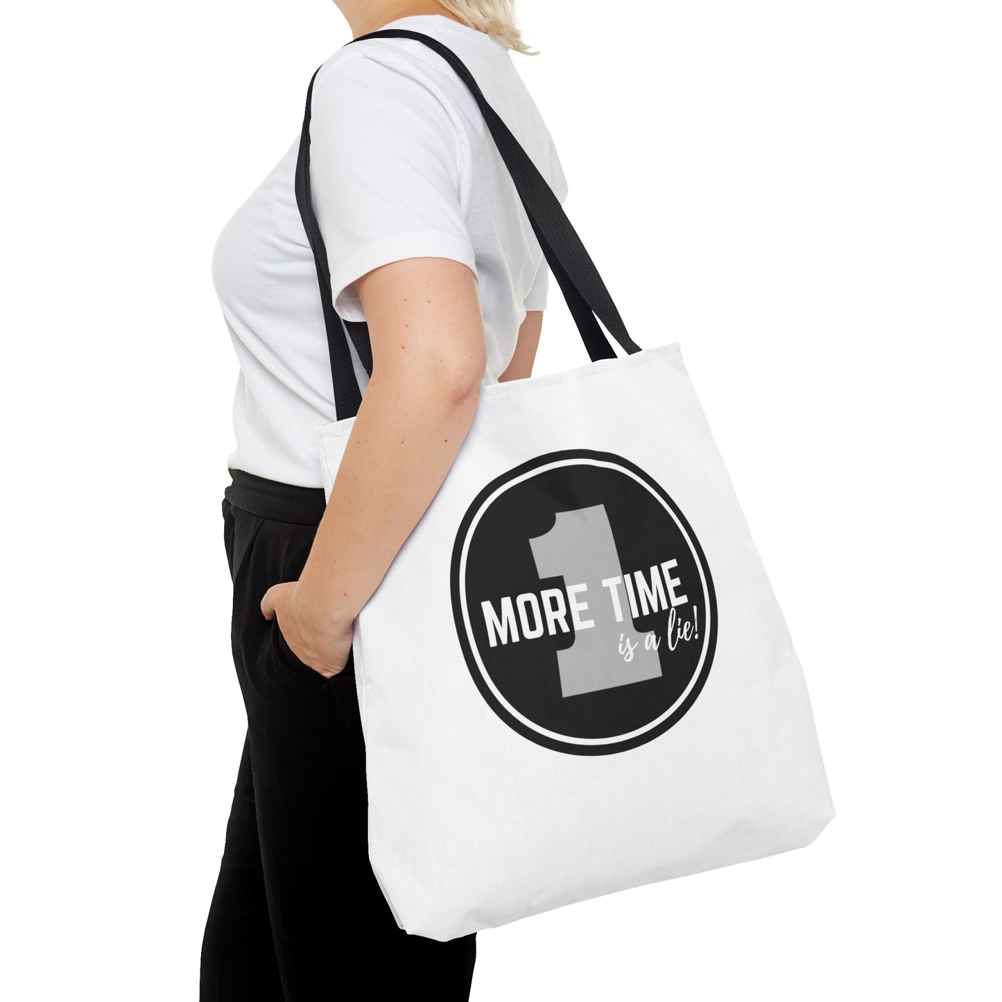 "One More Time is a Lie" Dance Tote Bag – Bold Emblem Graphic Canvas Bag for Dancers, Rehearsals & Everyday Use