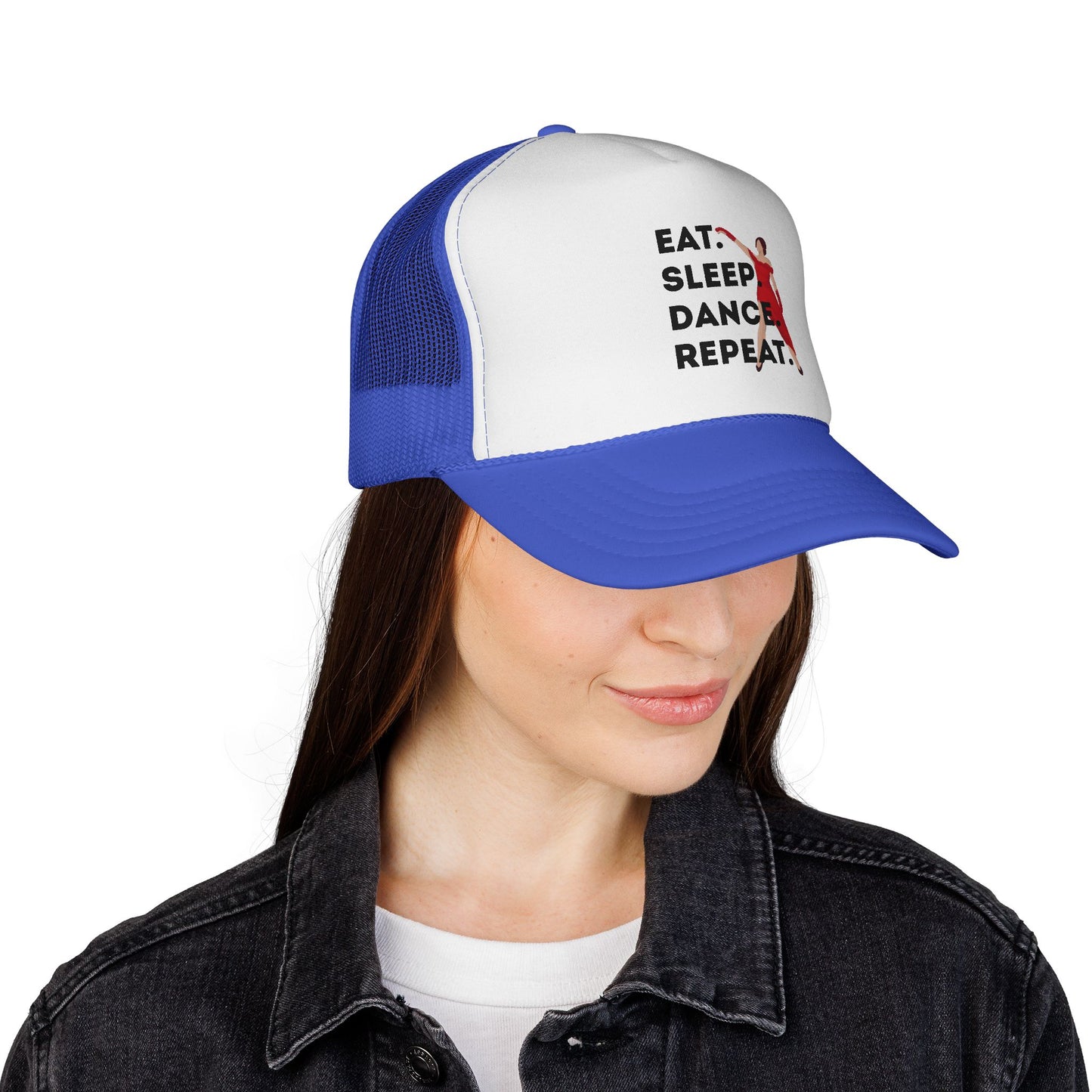 "Eat Sleep Dance Repeat" Trucker Hat – Bold Dancer Graphic Unisex Mesh Cap for Dance Lovers | Dance-Themed Hat