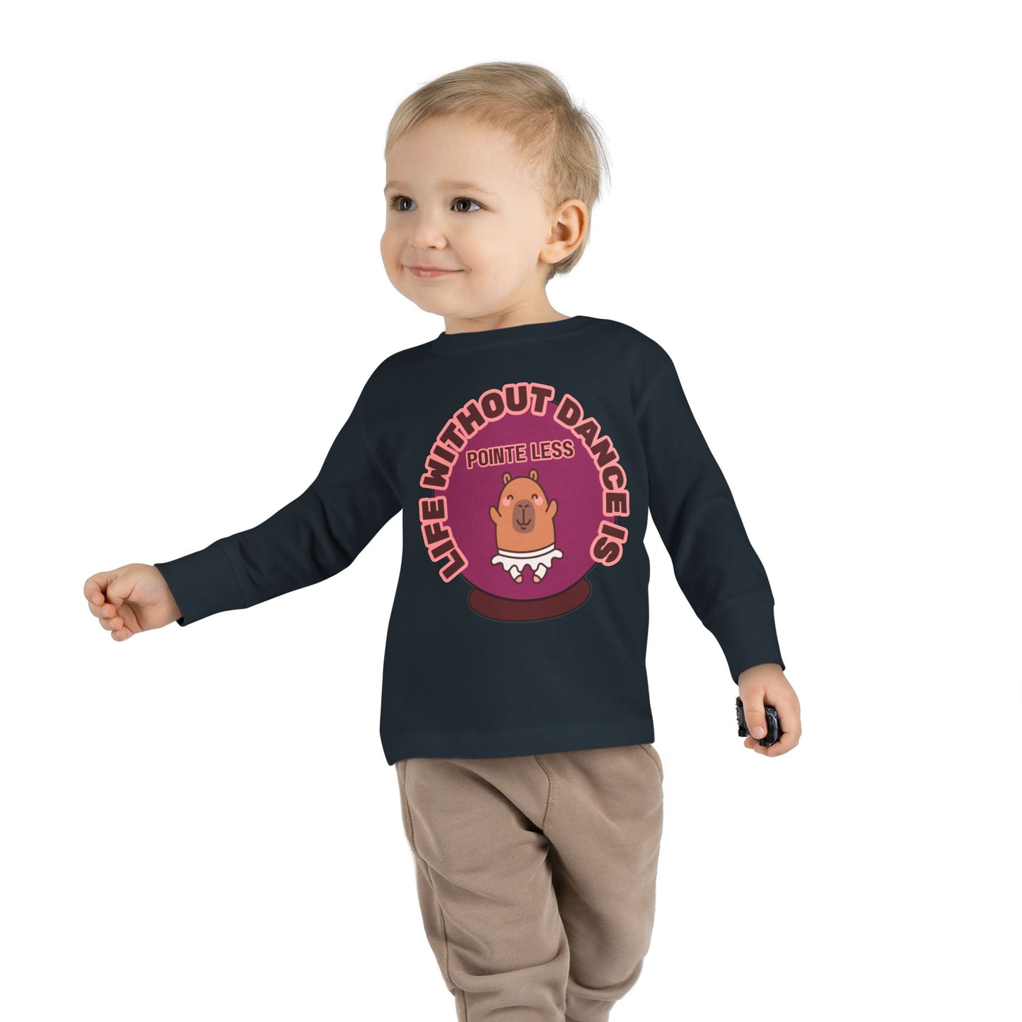 "Life Without Dance Is Pointeless" Toddler Dance T-Shirt – Cute Dancing Capybara Graphic Long Sleeve Tee for Kids