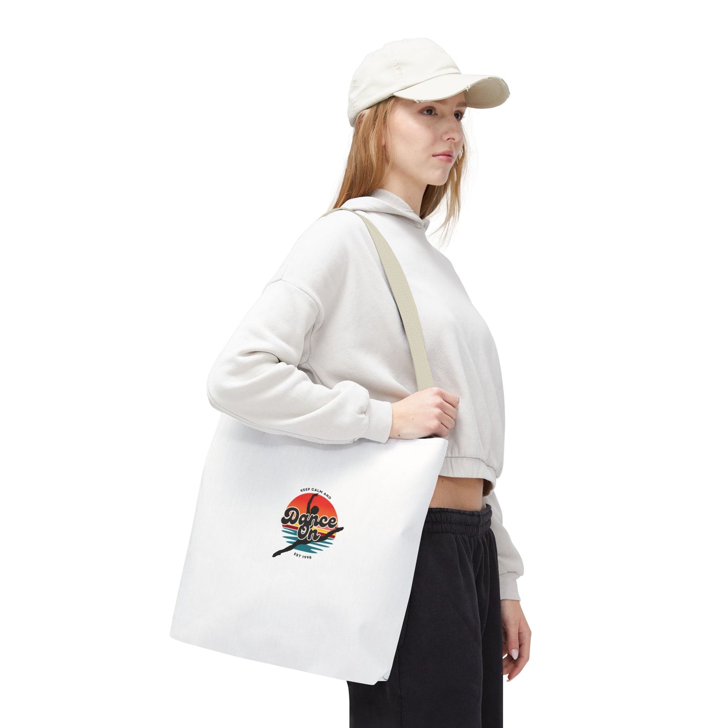 "Keep Calm and Dance On" Canvas Tote Bag – Retro Dance Graphic, Durable Shopping & Everyday Dance Bag