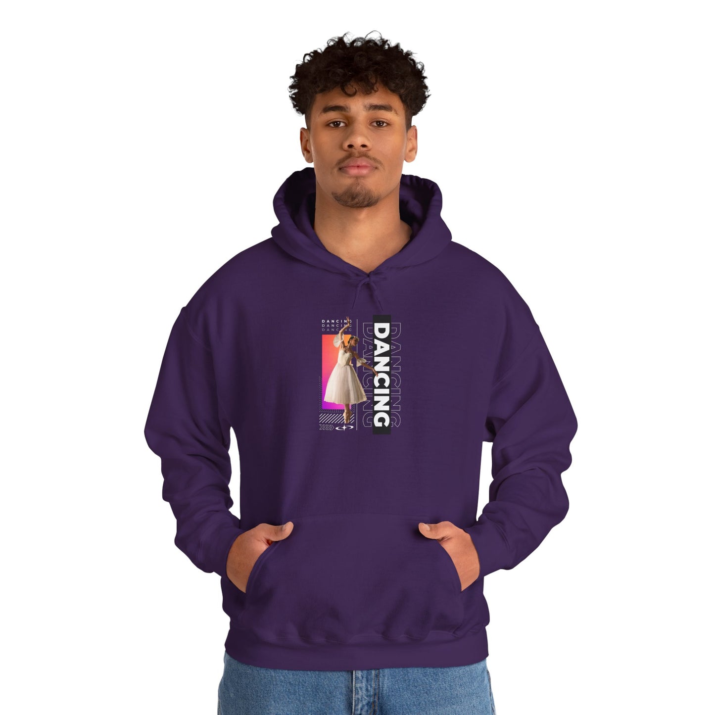 “Dancing” Text with Streetwear-Style Female Dancer Graphic - Unisex Heavy Blend™ Hooded Sweatshirt – Cozy Dance Hoodie for Ballet & Hip-Hop Enthusiasts