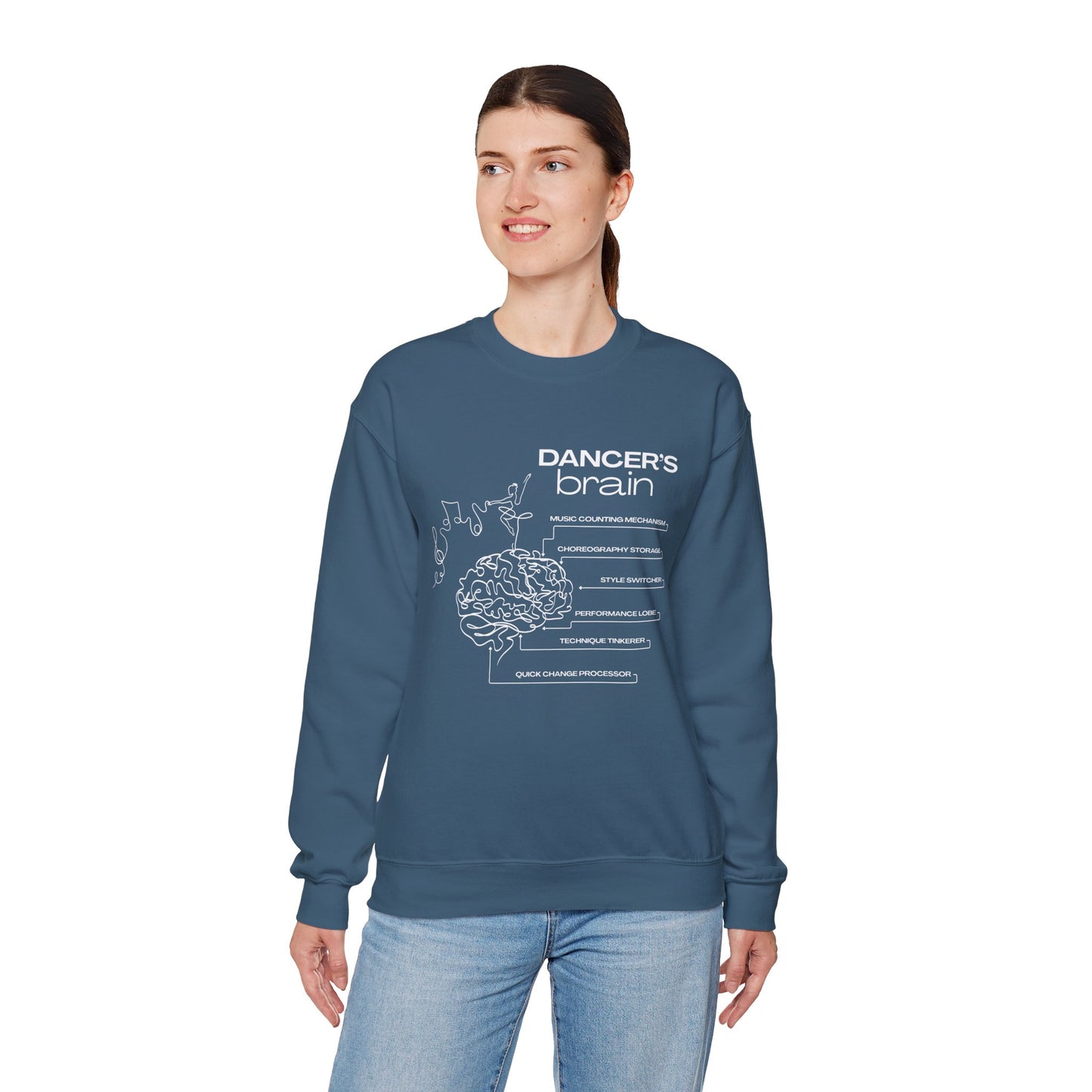 “Dancer’s Brain” Funny Dance Anatomy Sweatshirt – Unisex Heavy Blend Crewneck with Optional Name or Studio Personalization