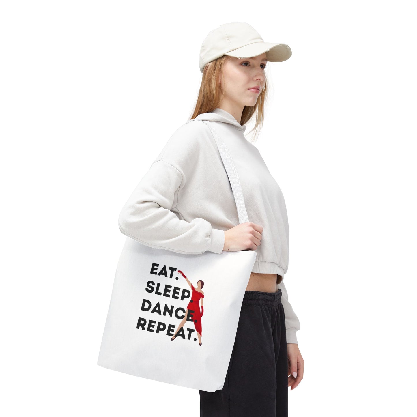 "Eat Sleep Dance Repeat" Canvas Tote Bag – Bold Dancer Graphic Dance Bag for Studio, School & Everyday Use
