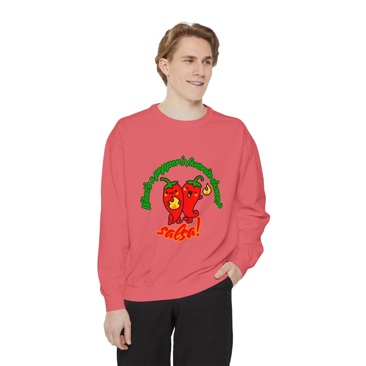 "What's a Pepper's Favorite Dance? Salsa!" Unisex Lightweight Crewneck Sweatshirt – Fun Dance Pun Pullover with Cute Pepper Graphic for Dancers & Food Lovers