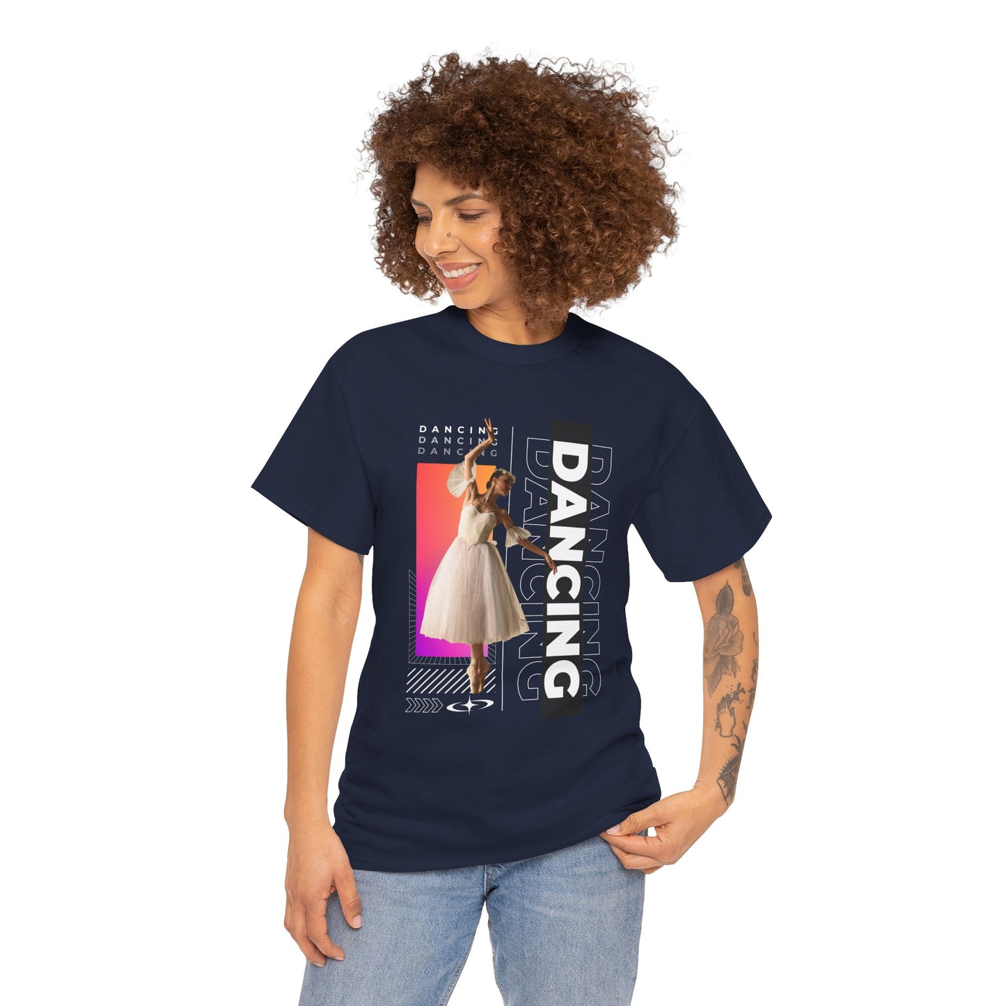 “Dancing” Streetwear-Inspired Female Dancer Unisex Heavy Cotton Tee – Urban Dance Graphic T-Shirt for Performers and Dance Lovers