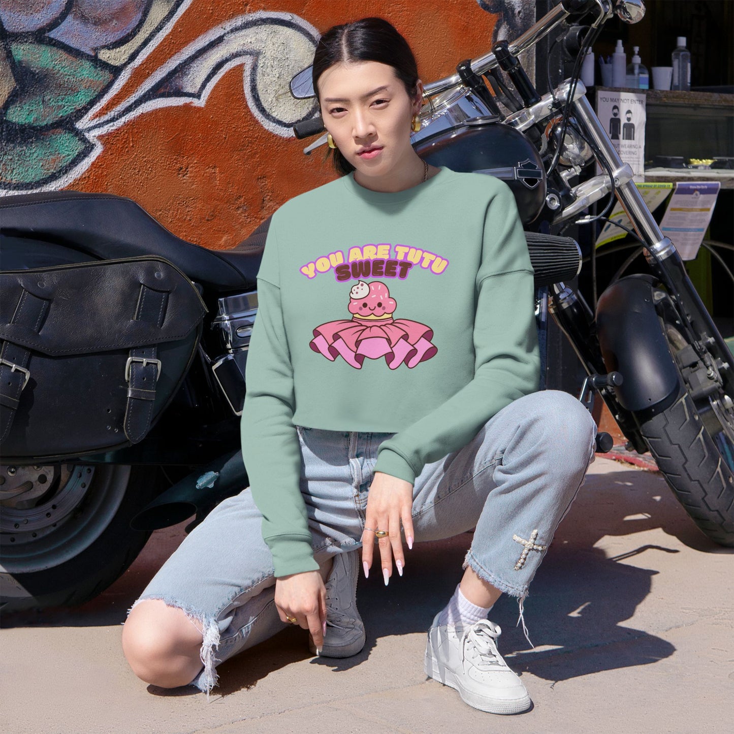 "You Are Tutu Sweet" – Kawaii Cupcake Women’s Cropped Dance Sweatshirt | Cute Ballet-Inspired Graphic Pullover