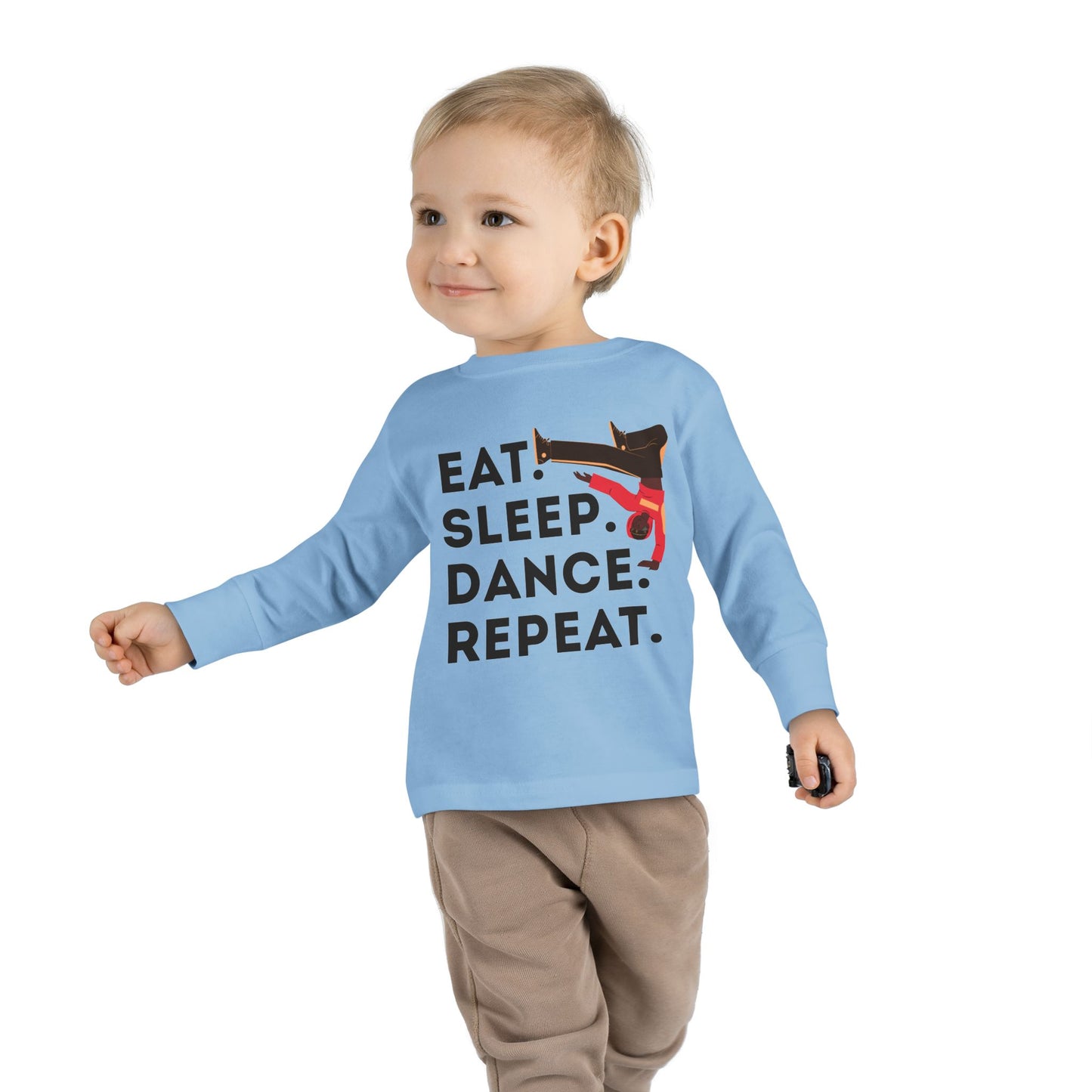 "Eat, Sleep, Dance, Repeat" Toddler Dance T-Shirt – Bold B-Boy Graphic Long Sleeve Tee for Kids