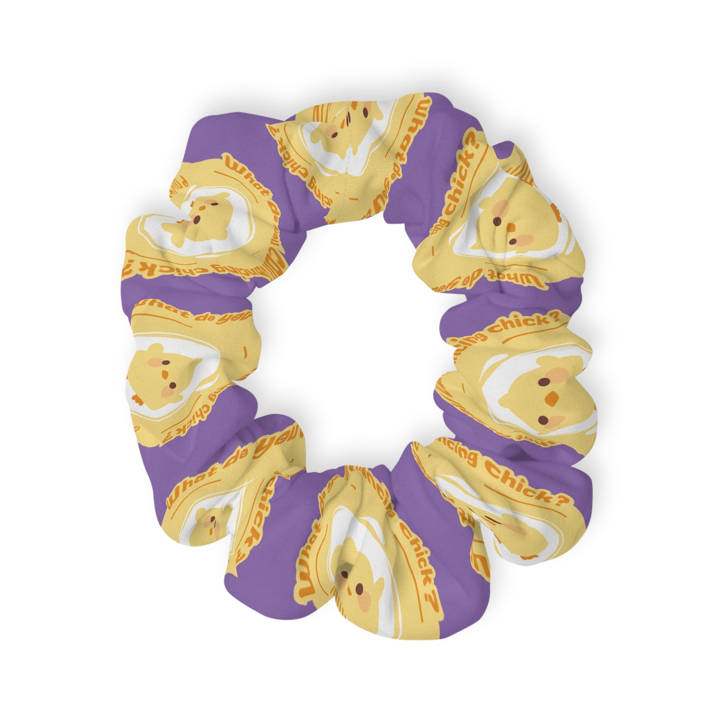 “What do you call a dancing chick? Poultry in Motion” Scrunchie – Funny Dance Pun Hair Accessory with Cute Dancing Chicken Graphic