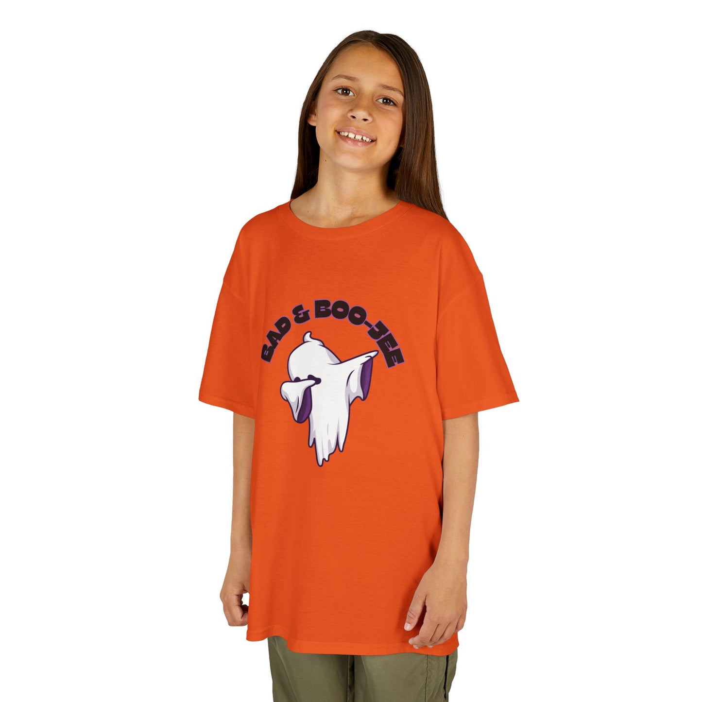 “Bad & Boo-jee” Funny Halloween Dance T-Shirt with Cute Ghost Dab Graphic - Kids Heavy Cotton™ Tee