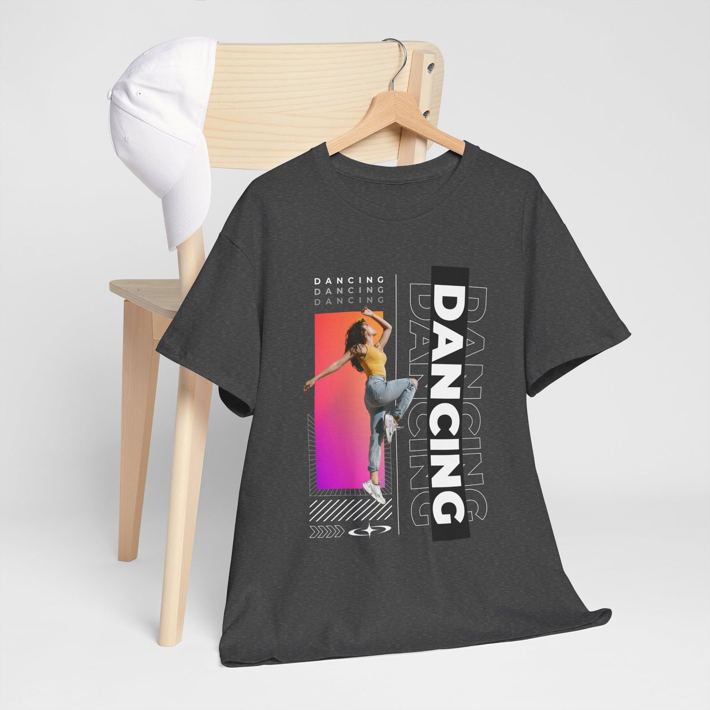“Dancing” Streetwear-Inspired Female Dancer Unisex Heavy Cotton Tee – Urban Dance Graphic T-Shirt for Performers and Dance Lovers