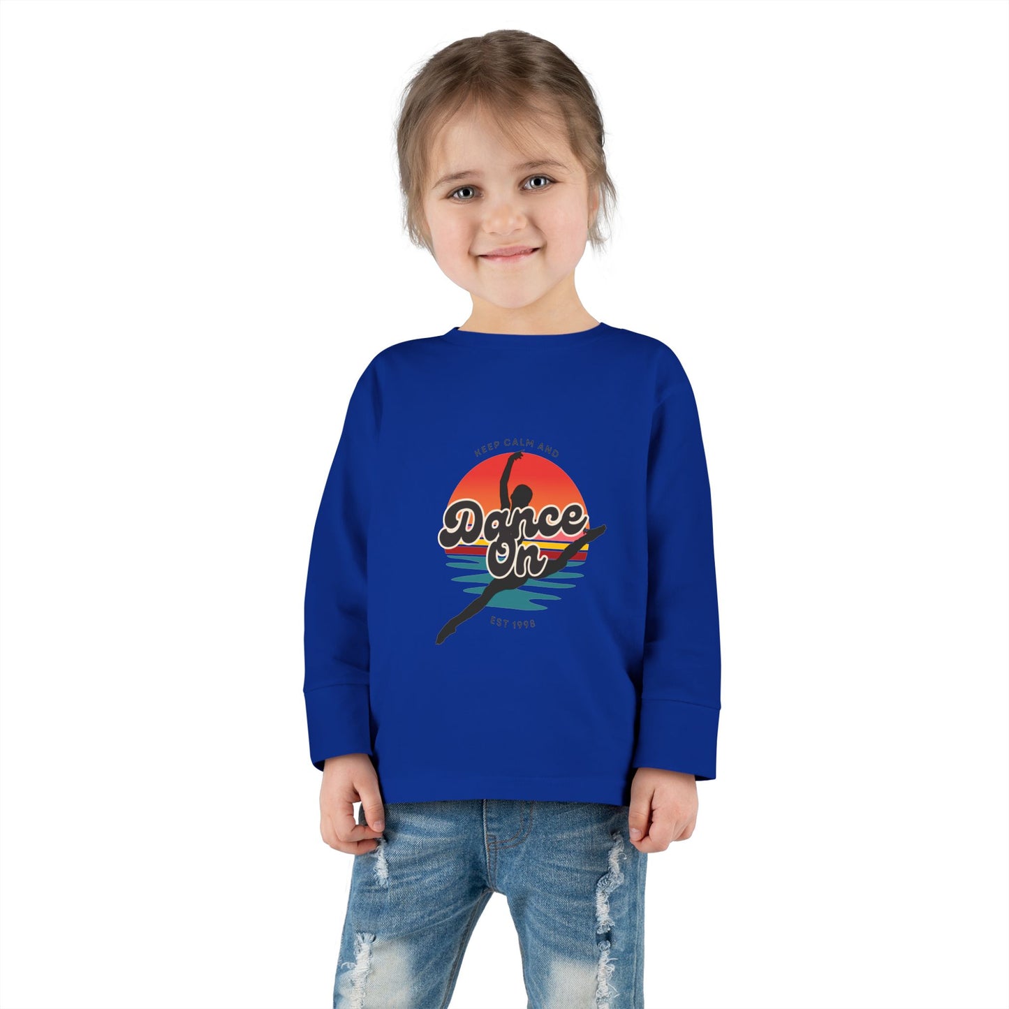 "Keep Calm and Dance On" Toddler Dance T-Shirt – Retro Graphic Long Sleeve Tee for Kids