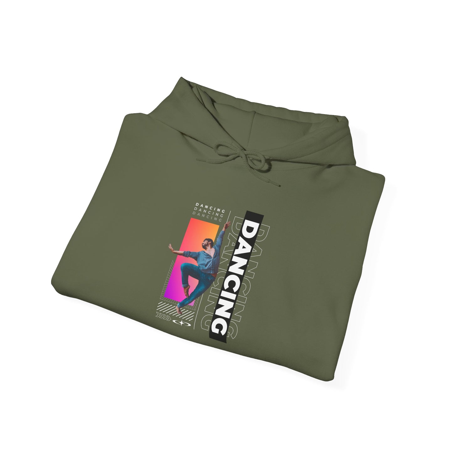 “Dancing” Text with Streetwear-Style Male Dancer Graphic – Unisex Heavy Blend™ Hooded Sweatshirt – Cozy Dance Hoodie for Performers & Dance Enthusiasts