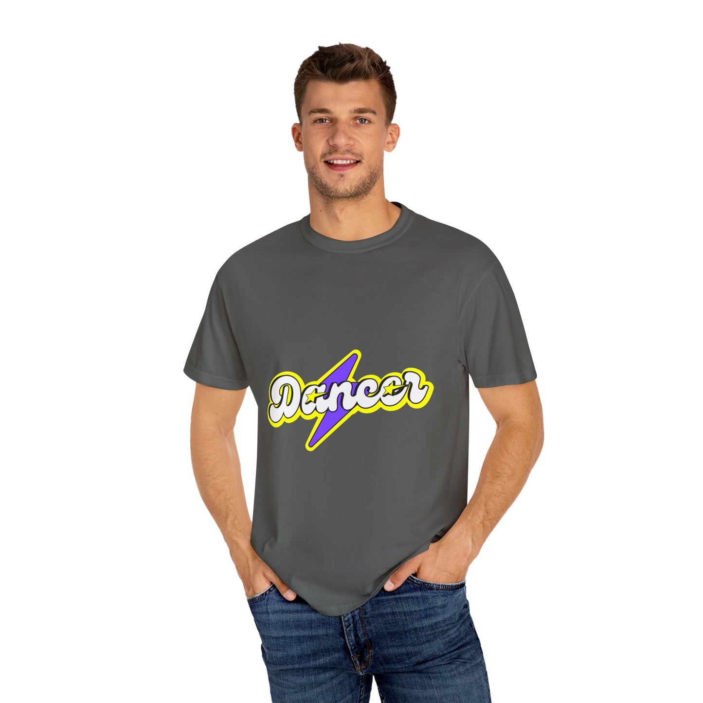 "Dancer" Unisex Garment-Dyed T-Shirt – Superhero-Style Bold Graphic Tee – Dance Power Shirt for Performers & Movers