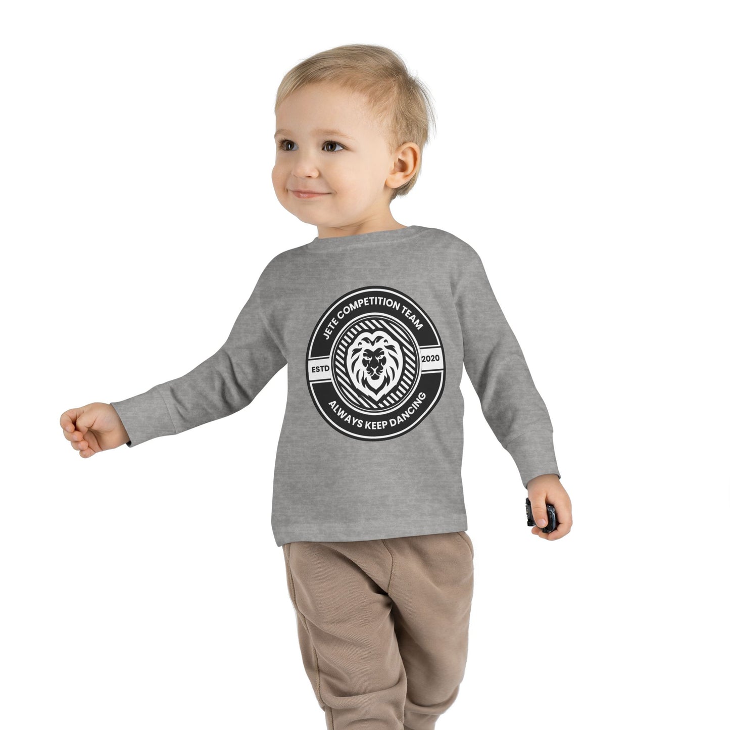 "Jeté Competition Team – Always Keep Dancing" Toddler Dance T-Shirt – Collegiate-Inspired Emblem Graphic Long Sleeve Tee for Kids
