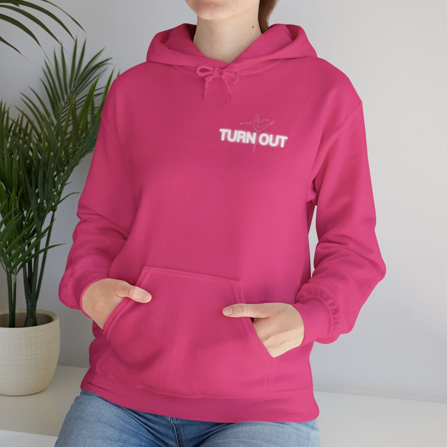 "Turn Out" Ballet Hoodie – Unisex Heavy Blend™ Hooded Sweatshirt with Front & Back Ballerina Graphics for Dancers