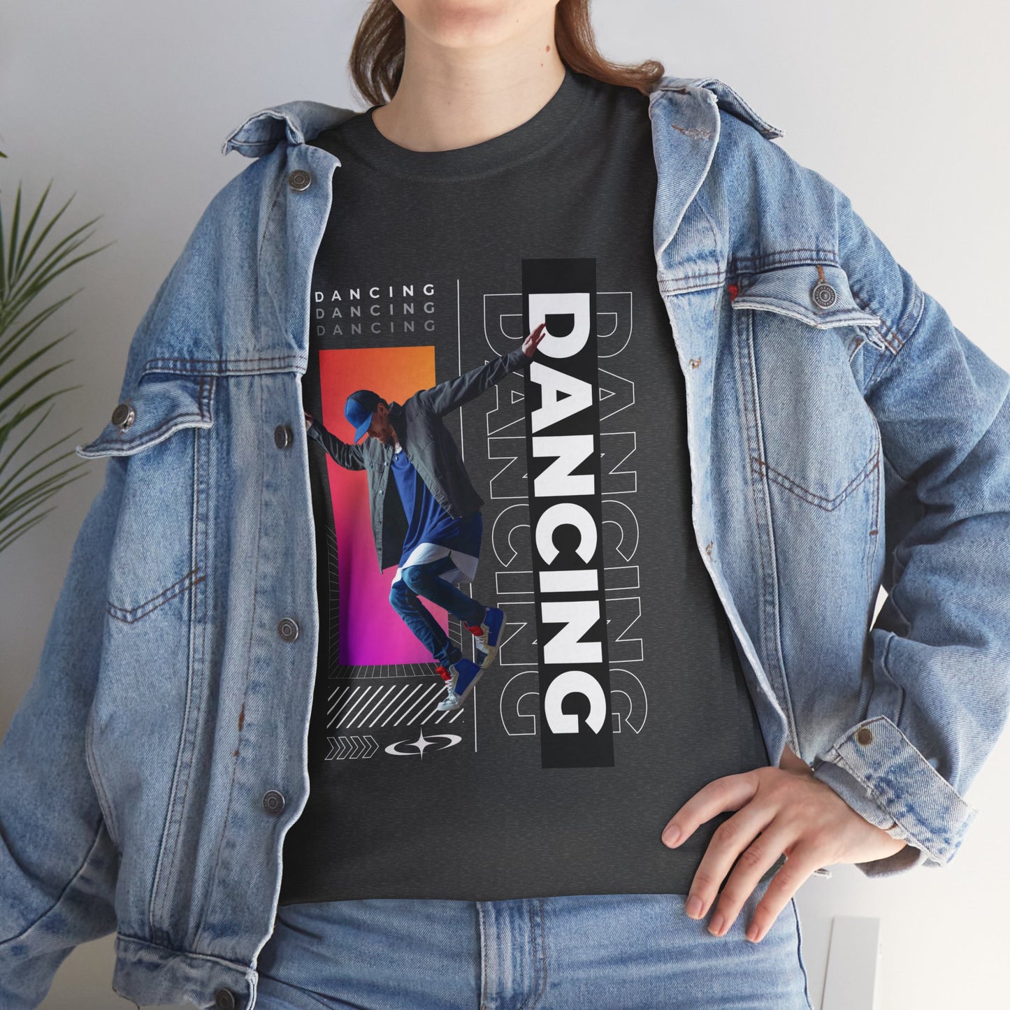 “Dancing” Streetwear-Inspired Male Dancer Unisex Heavy Cotton Tee – Urban Dance Graphic T-Shirt for Performers and Dance Lovers