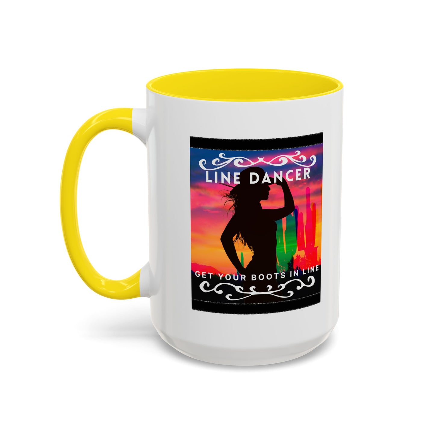 "Line Dancer" Accent Coffee Mug – Cute Cowgirl Graphic Ceramic Mug for Country Dance Lovers