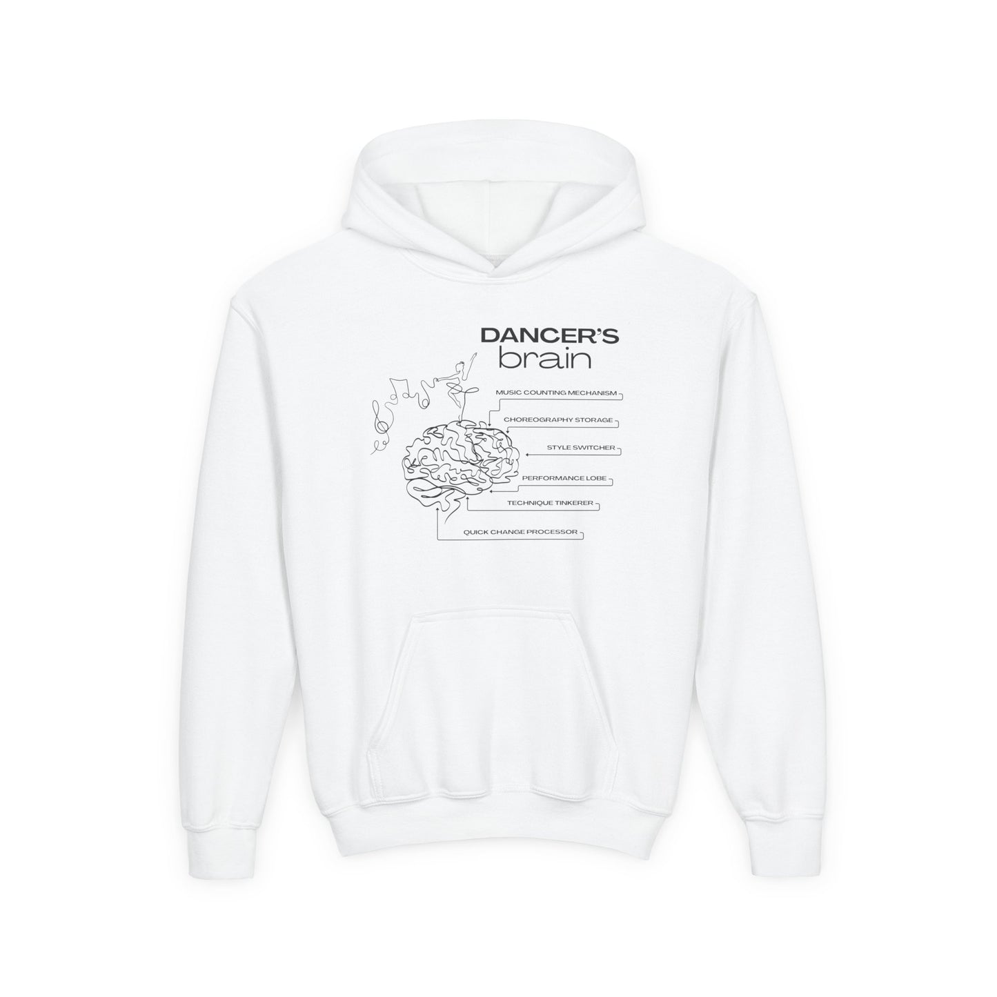 “Dancer’s Brain” Unisex Youth Hoodie with Funny Dance Brain Graphic – Personalized Dance Hoodie for Kids & Teens, Custom Name or Studio Option