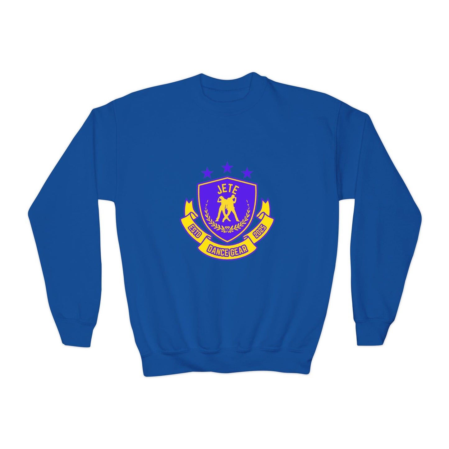 "Jeté Dance Gear" – Collegiate Style Youth Crewneck Sweatshirt | Bold Kids Dance Team Pullover