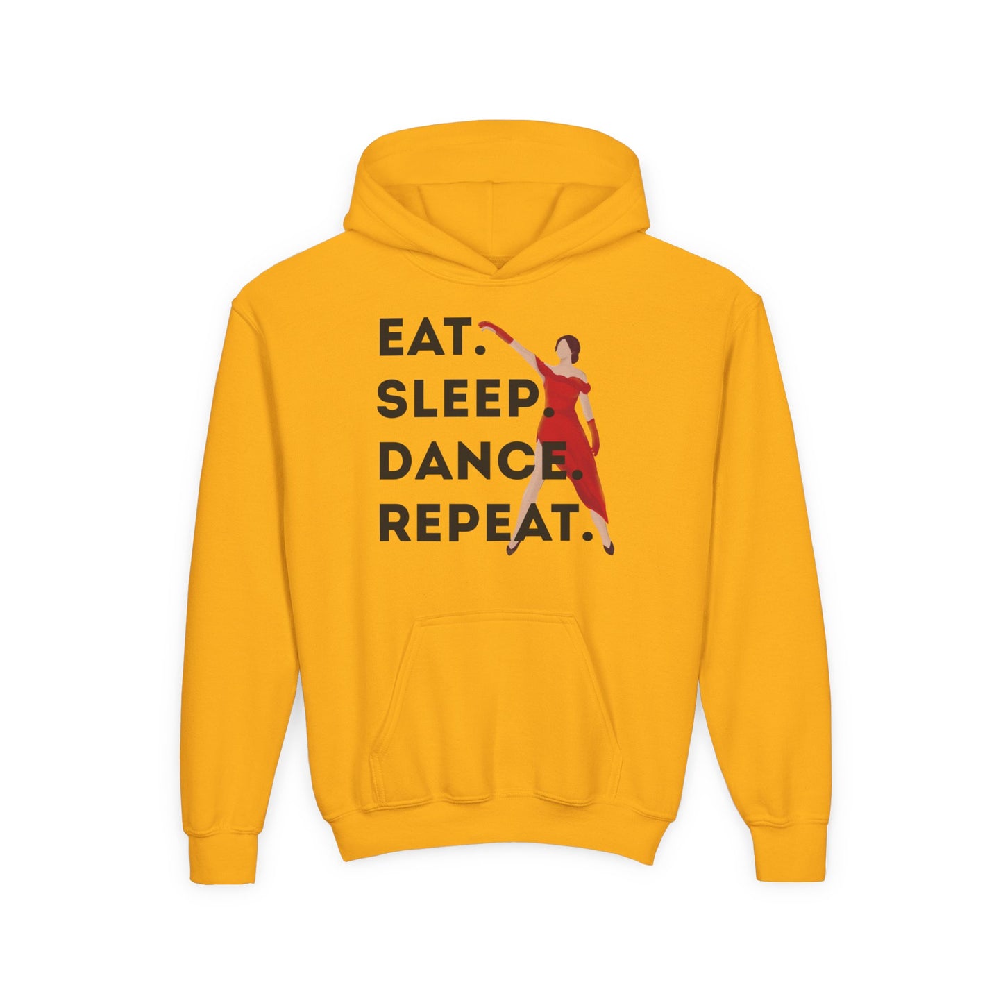"Eat Sleep Dance Repeat" Youth Hooded Sweatshirt – Bold Dancer Graphic Fleece Hoodie for Kids and Teens