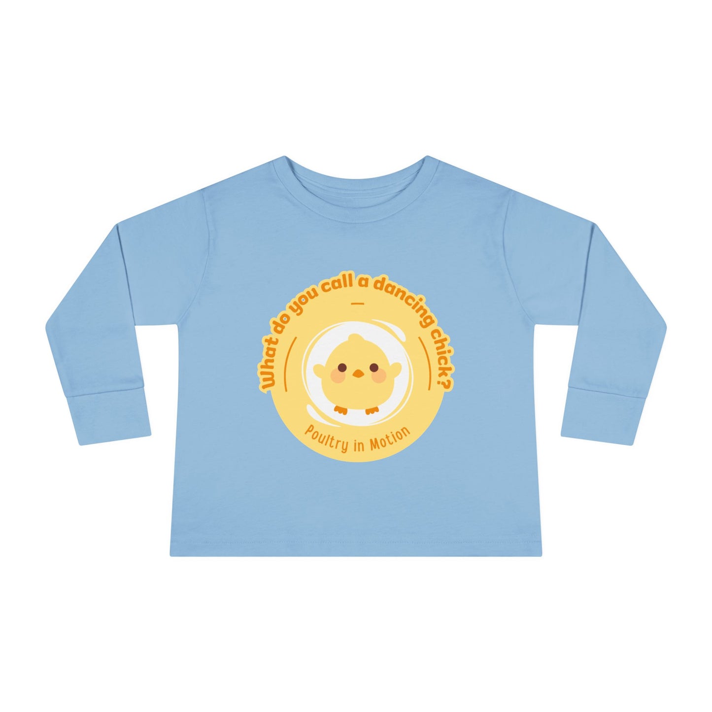 "What Do You Call a Dancing Chick? Poultry in Motion" Toddler Dance T-Shirt – Cute Chicken Graphic Long Sleeve Tee for Kids