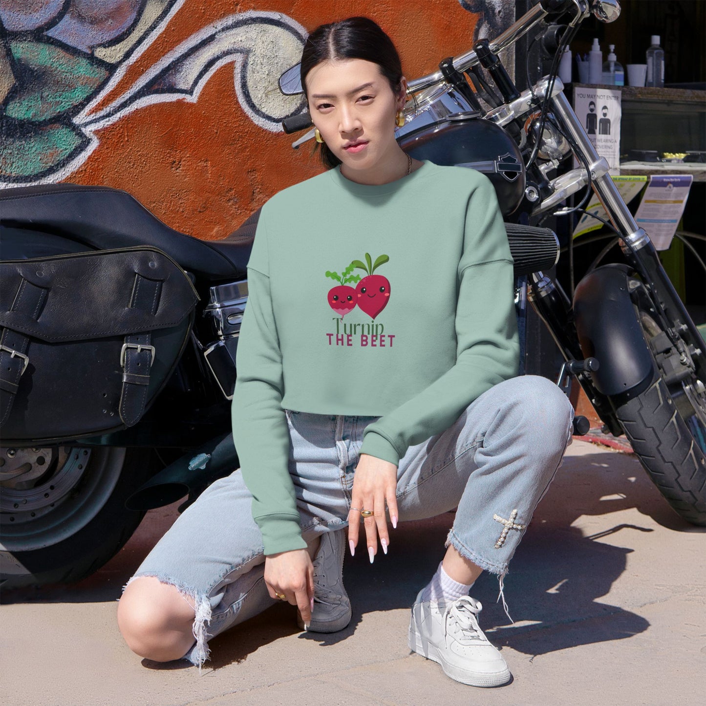 "Turnip the Beet" Women’s Cropped Dance Sweatshirt – Cute Veggie Graphic | Funny Dance Pun Apparel for Dancers & Music Lovers