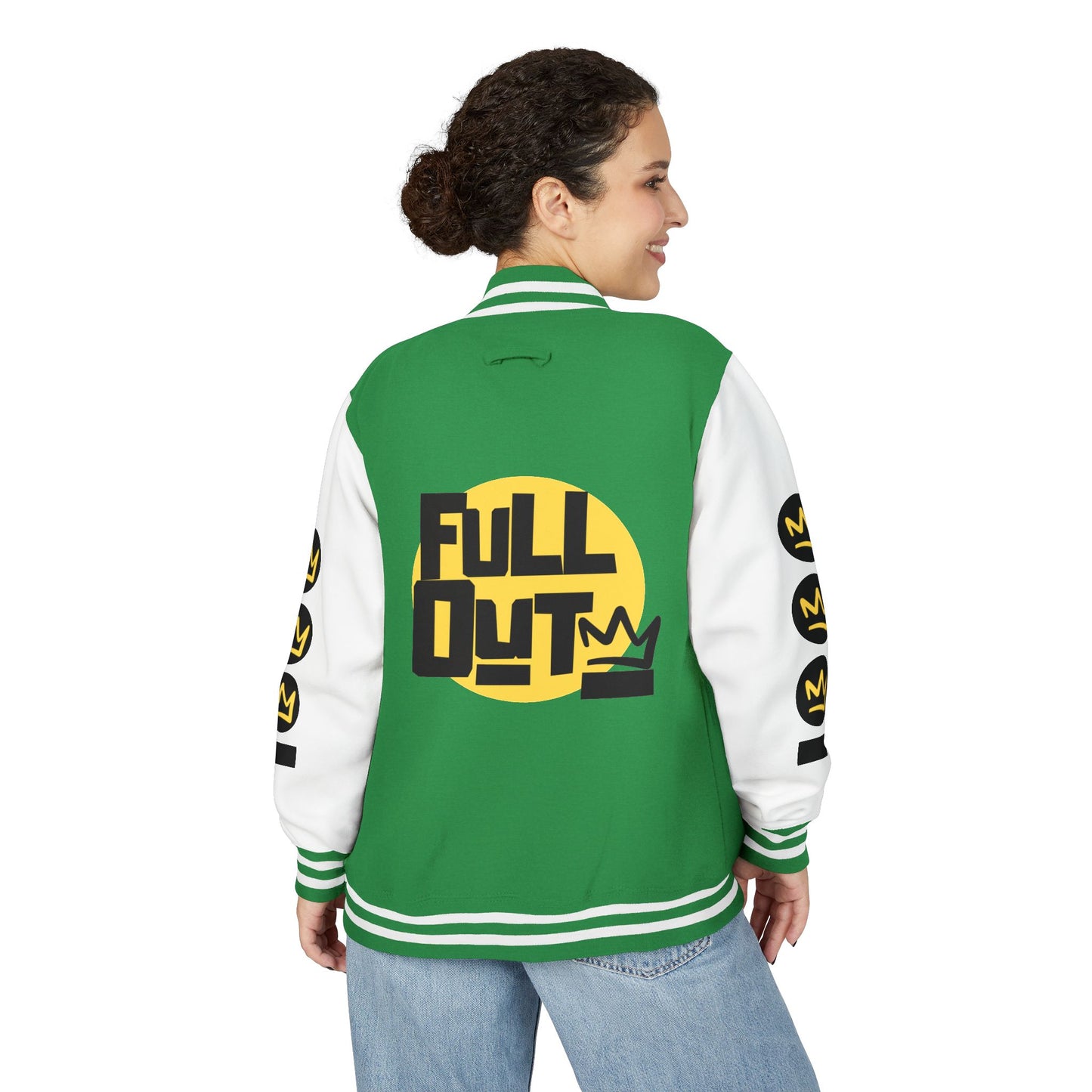 Full Out Premium Collection Letterman Jacket β Unisex Heavyweight Varsity Jacket with "Full Out" Back Graphic and "Crew" Front Design