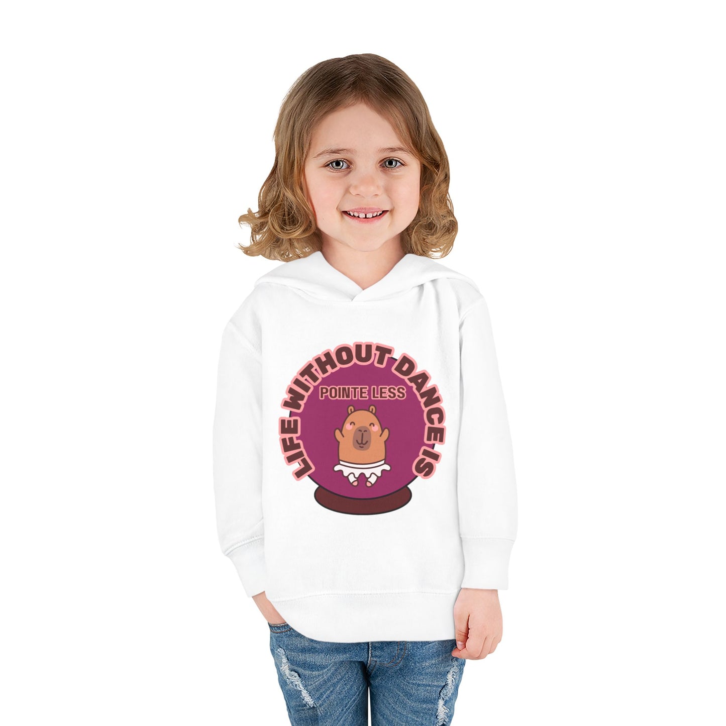"Life Without Dance Is Pointeless" Toddler Fleece Dance Hoodie – Cute Dancing Capybara Graphic Pullover for Kids