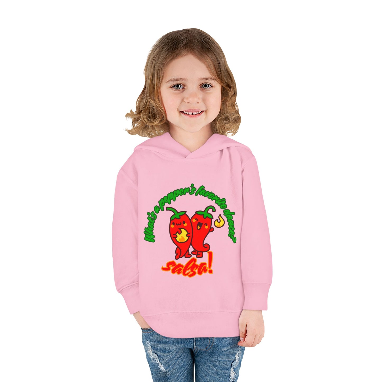 "What's a Pepper's Favorite Dance? Salsa!" Toddler Fleece Dance Hoodie – Funny Colorful Pullover for Kids