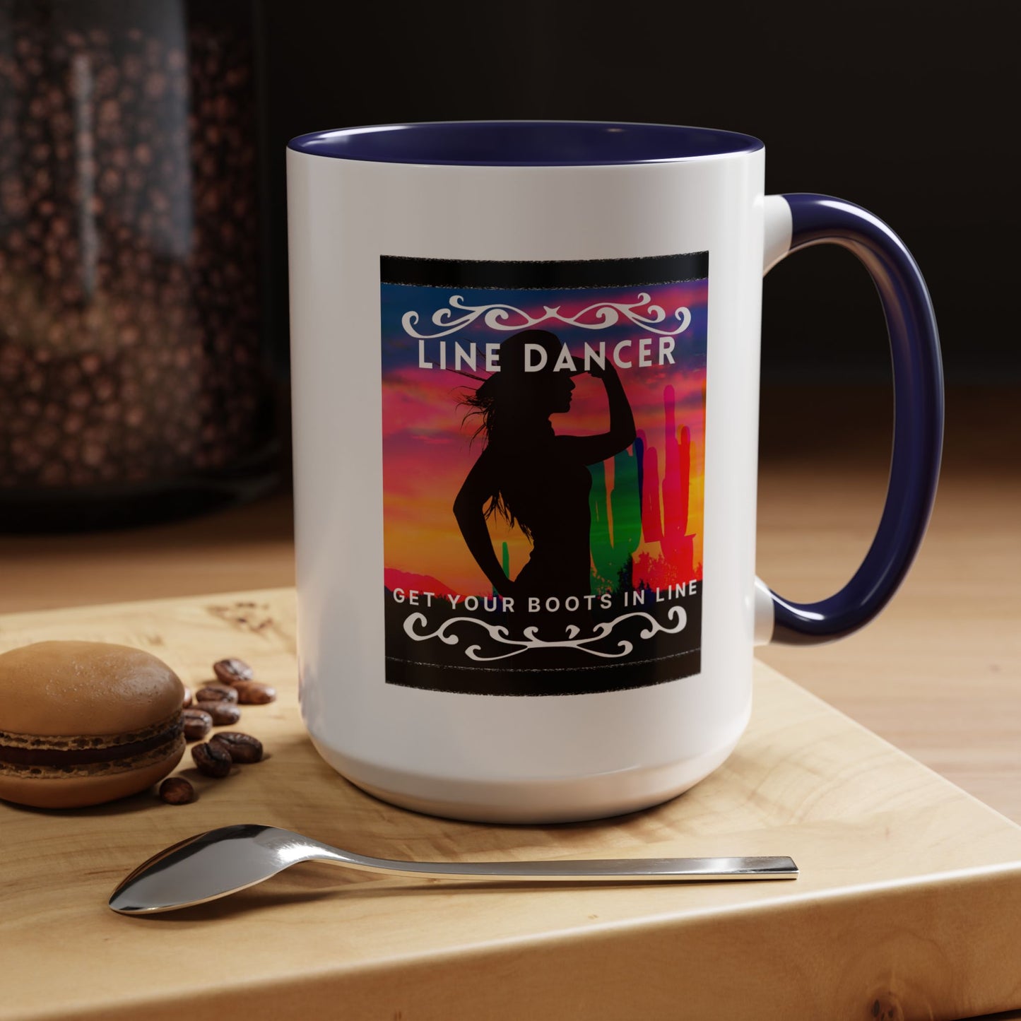 "Line Dancer" Accent Coffee Mug – Cute Cowgirl Graphic Ceramic Mug for Country Dance Lovers