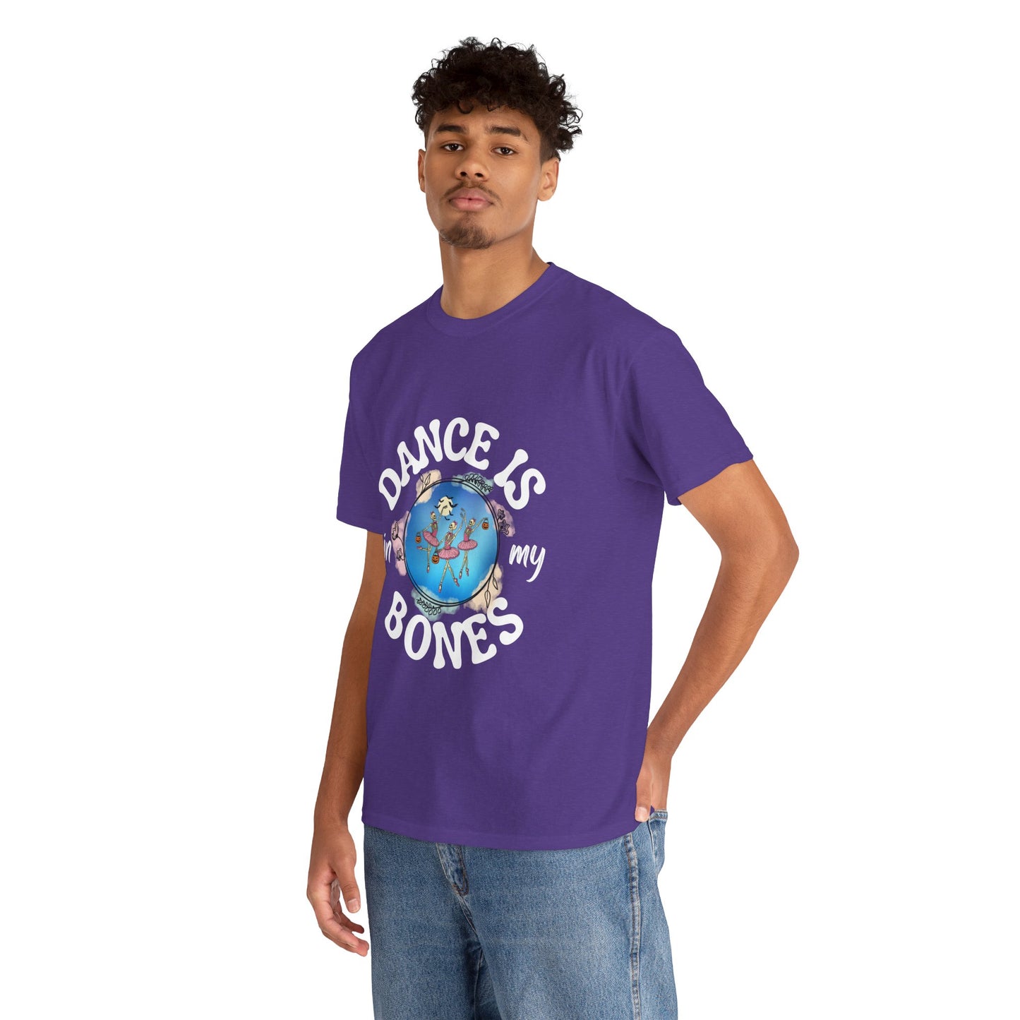 “Dance Is in My Bones” Halloween Dance T-Shirt with Dancing Skeletons Graphic - Unisex Heavy Cotton Tee