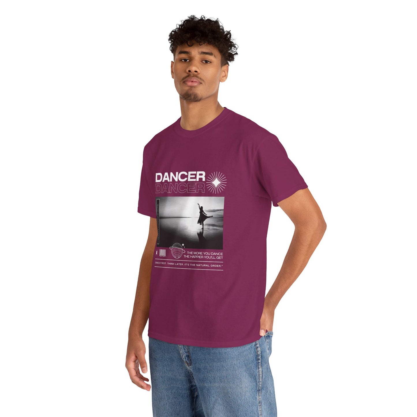 "Dancer" Arabesque Beach Scene Unisex Heavy Cotton Tee – Streetwear-Inspired Ballet Dance Graphic T-Shirt