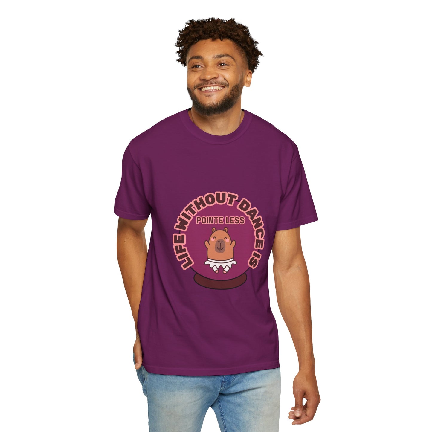 "Life Without Dance is Pointeless" Unisex Garment-Dyed T-Shirt – Cute Dancing Capybara Graphic Tee – Funny Dance Shirt for Animal Lovers & Performers