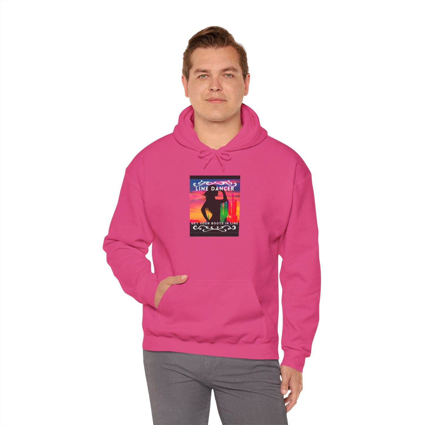 "Line Dancer, Get Your Boots in Line" Western-Inspired Graphic – Unisex Heavy Blend™ Hooded Sweatshirt